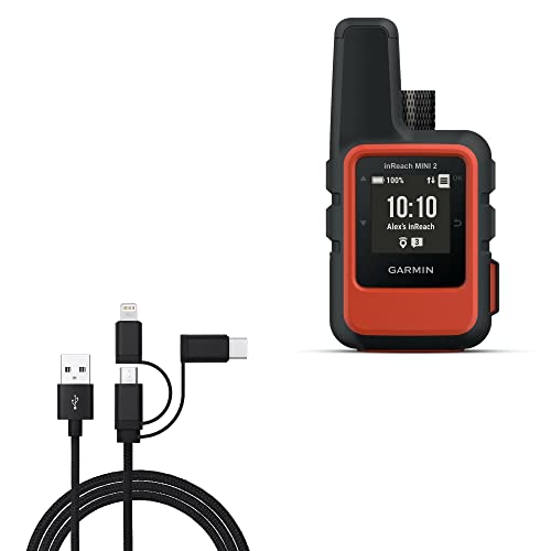 BoxWave 3-in-1 Charging Cable for Garmin inReach Mini 2 - Fast Charging, Durable Nylon Braided USB Cable - Perfect for Hiking, Camping & Outdoor Adventures (Jet Black)