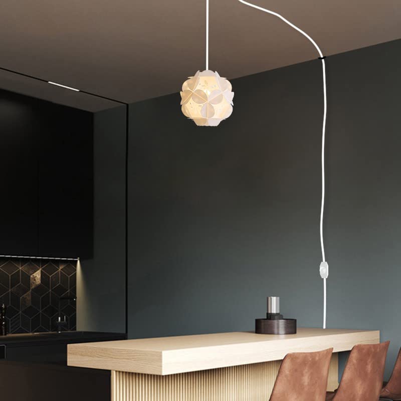 Dimmable Plug-in Pendant Light with Motion Sensor - 15ft Adjustable Cord & Ceramic Bowl Shade, Automatic On/Off, White (1 Pack) - Perfect for Bedroom, Kitchen Island, Dining Room, and Home Decor