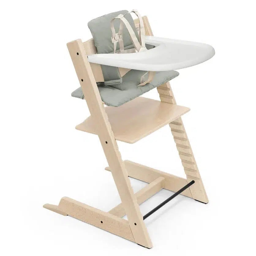 Stokke Tripp Trapp High Chair with Cushion & Tray - Natural Wood & Glacier Green | Adjustable Baby Feeding Chair for Toddlers & Kids | Perfect for Dining, Kitchen & Family Mealtime