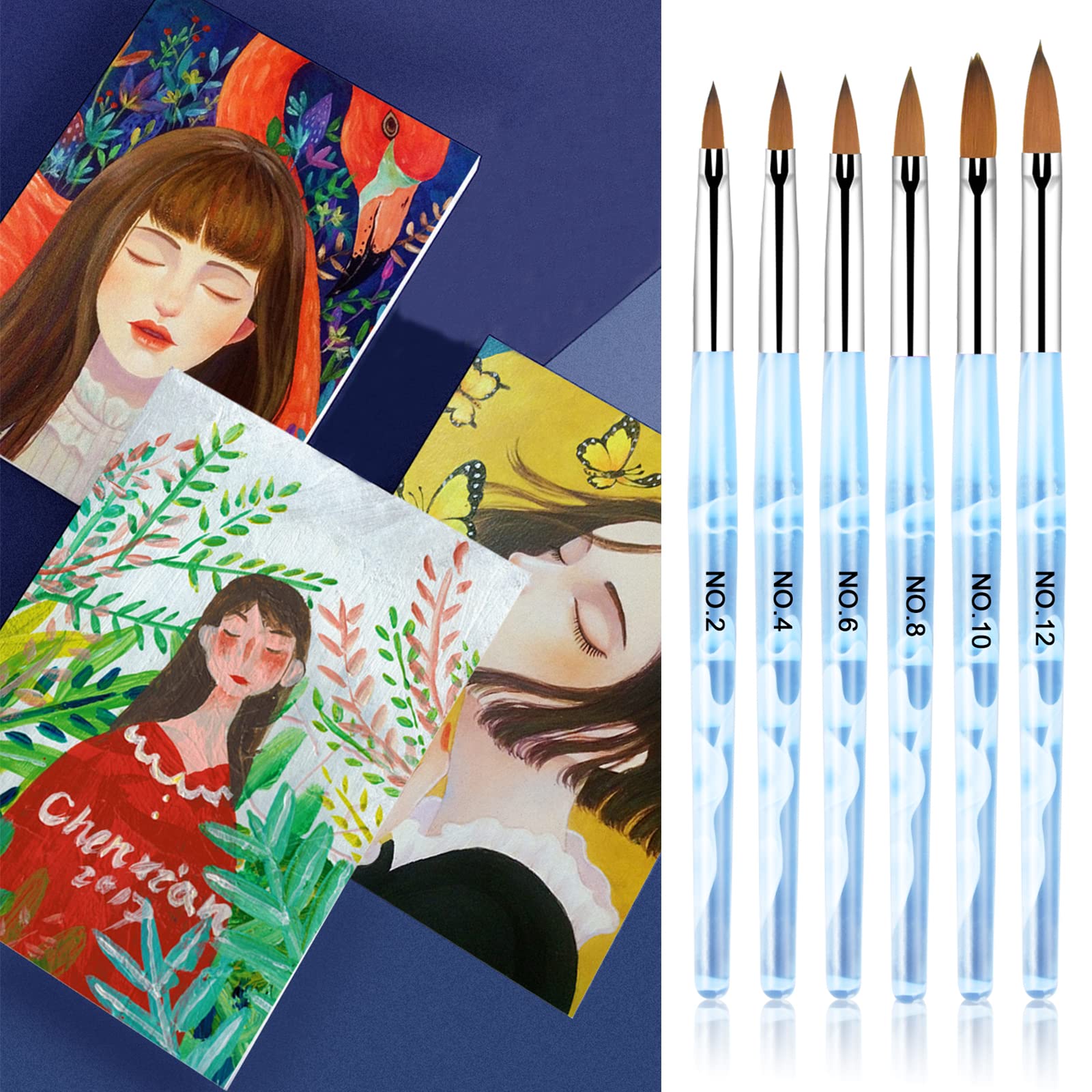 Vesaneae 6-Piece Blue Nail Art Brush Set - Professional UV Gel & Acrylic Nail Polish Brushes for Manicure, Perfect for Salon & Home Nail Art Design