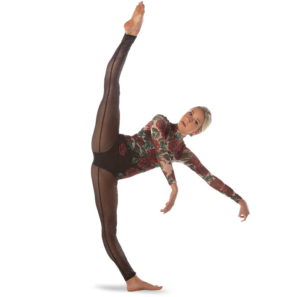 Stylish Rose Floral Print Mesh Unitard Bodysuit for Women - Perfect for Dance, Yoga & Costume Parties