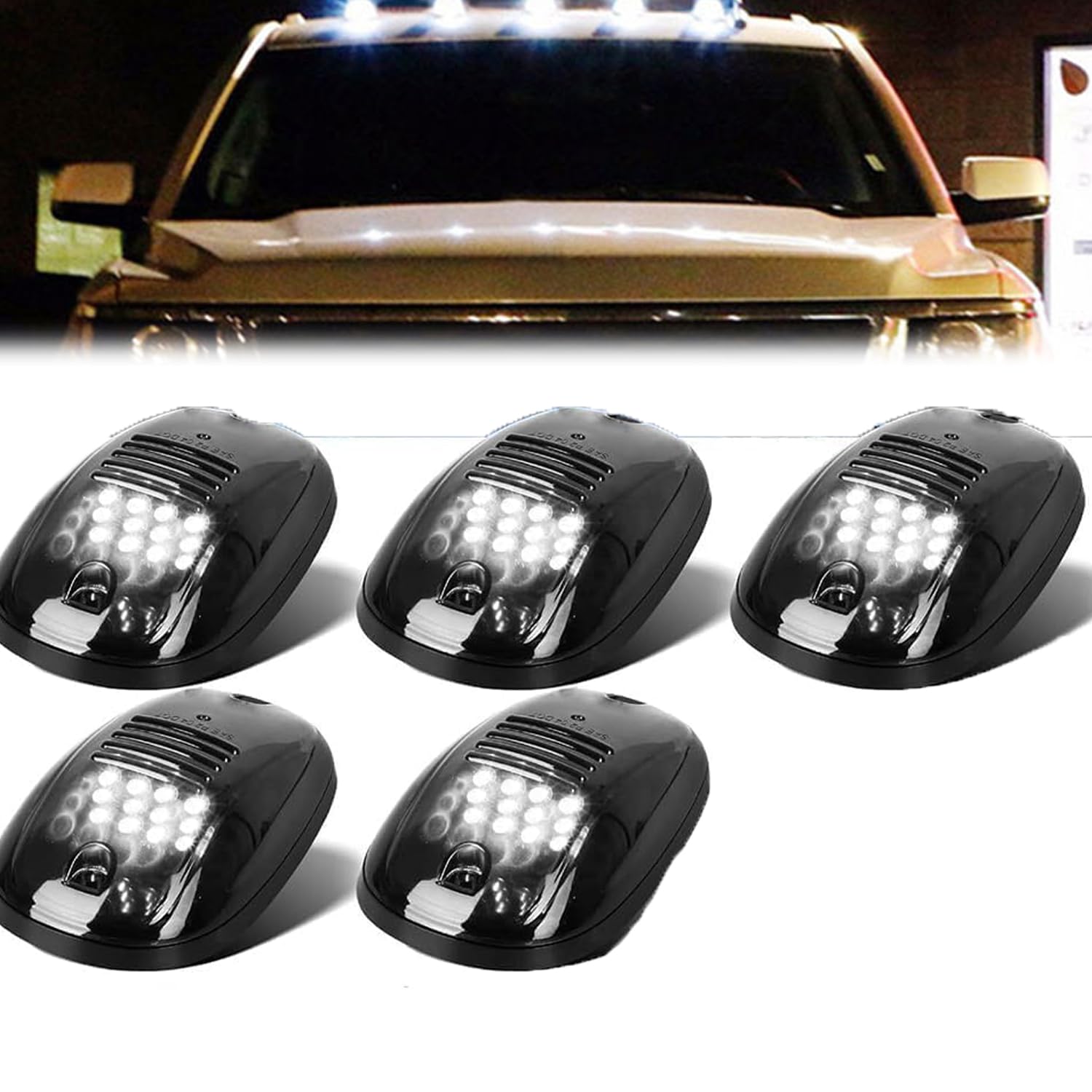 Upgraded No Drill Solar Powered Wireless Cab Lights for Trucks - LED Roof Lights with Vibration Sensor (Black) | Perfect for Night Driving, Off-Roading & Emergency Lighting