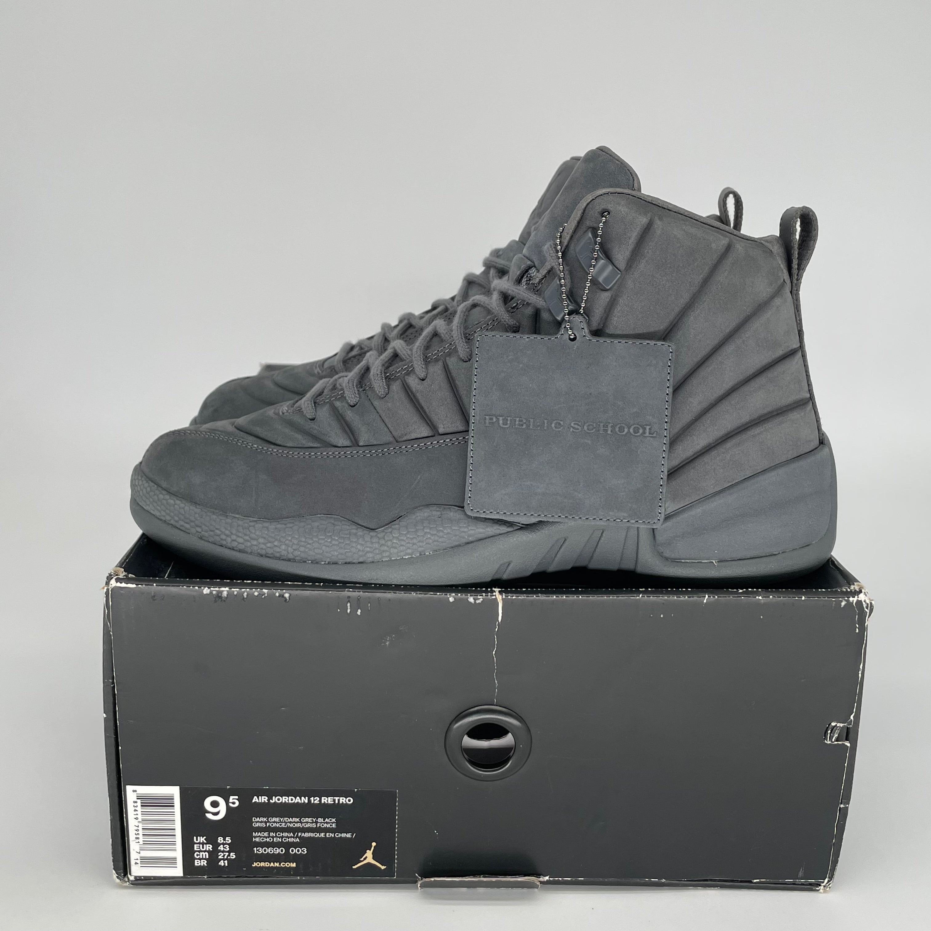 Original Air Jordan 12 PSNY Retro Basketball Shoes - Men's Size 9.5 (130690-003) Black/White - Perfect for Streetwear & Sneaker Collectors