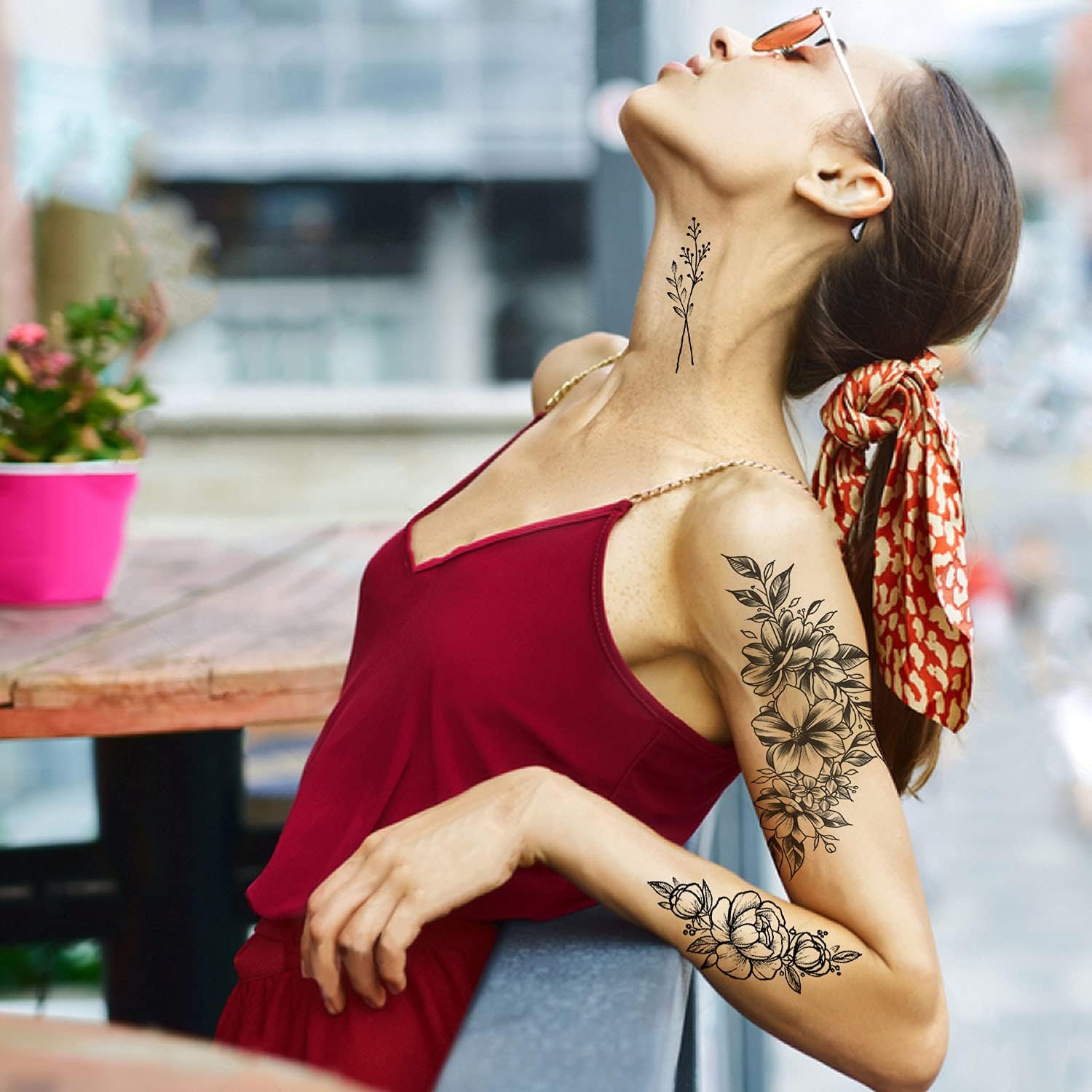 Premium Temporary Tattoos for Women - 32 Realistic Flower & Henna Designs | Waterproof Long-Lasting Fake Tattoo Stickers Kit (8 Sheets) | Perfect for Leg, Arm & Body Art | Festival, Beach & Summer Makeup Looks