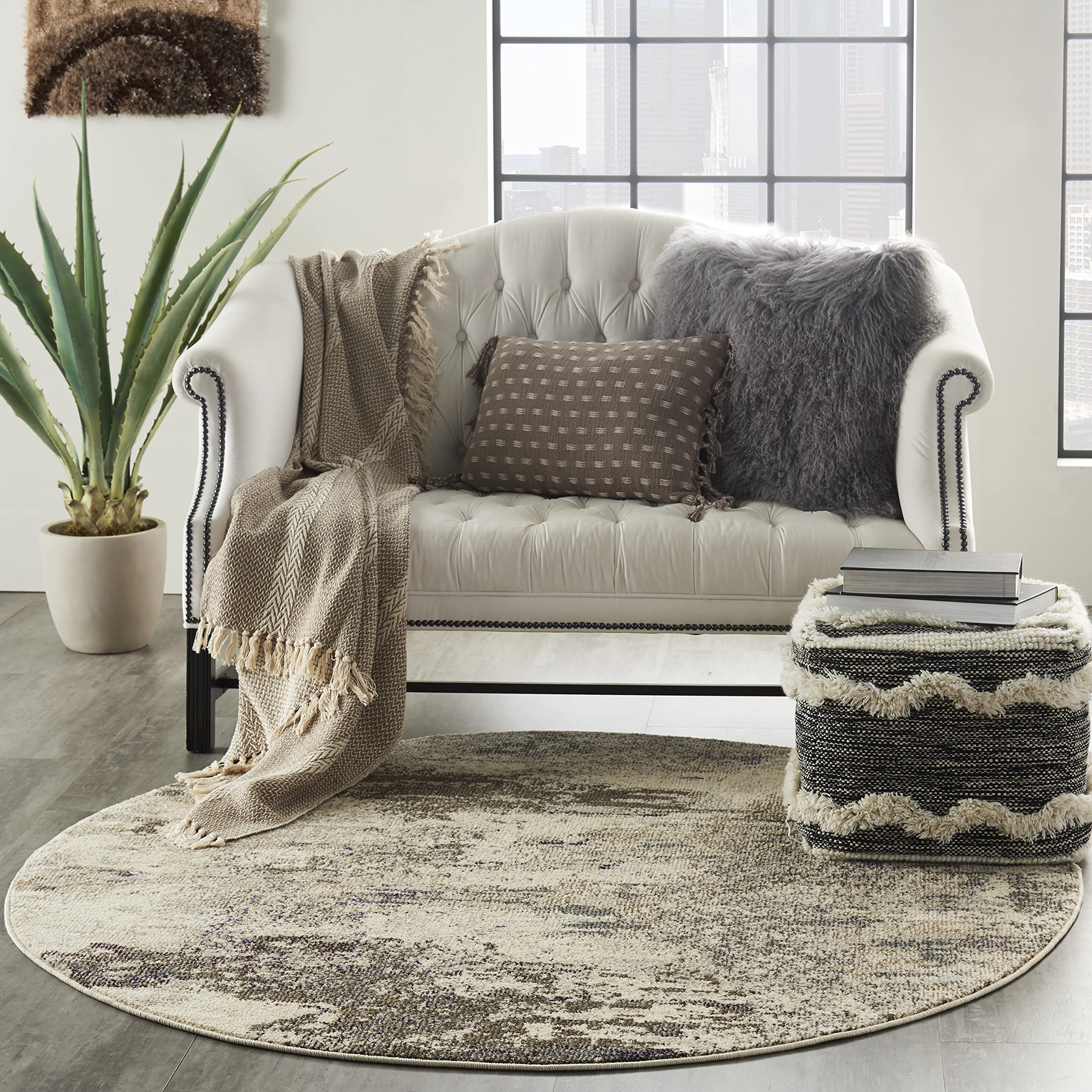 Nourison Celestial Modern Abstract Ivory/Grey 5'3