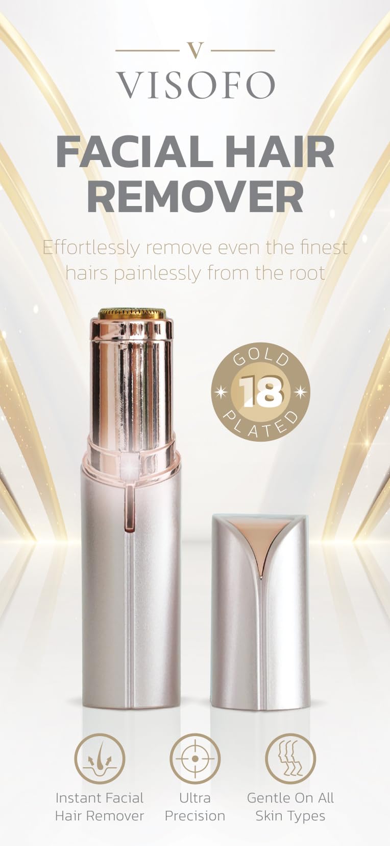 VISOFO Electric Facial Hair Remover for Women - Painless Dermaplaning Tool, Epilator & Trimmer for Upper Lip, Eyebrows & Face | Smooth Skin Beauty Gadget | Perfect for Home Spa, Travel & Daily Skincare Routine