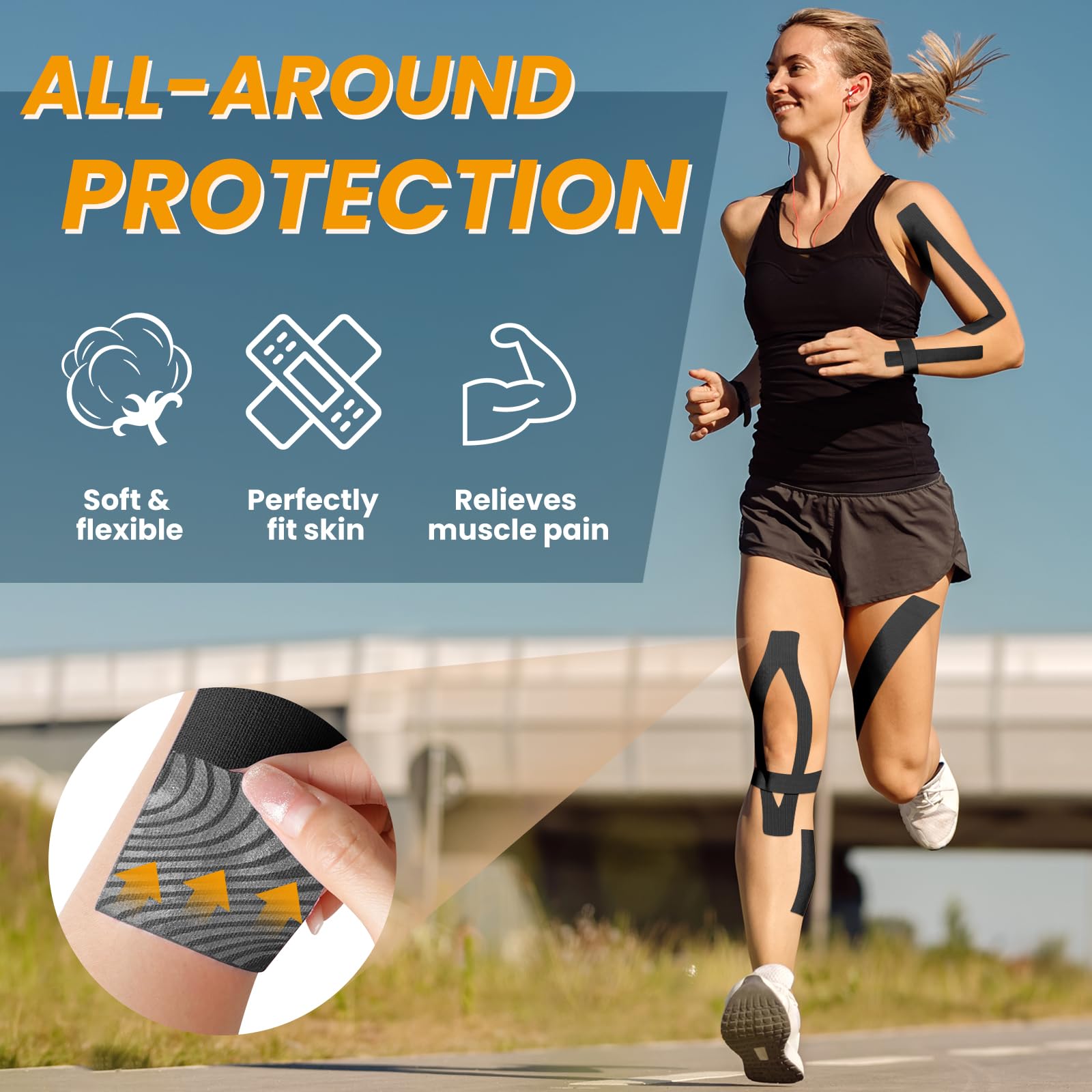 Latex-Free Kinesiology Tape (2 Rolls) - 16ft Waterproof Athletic Sports Tape for Muscle Pain Relief & Joint Support | Self-Adhesive, No Residue, Elastic & Easy Tear | Ideal for Sports Injuries, Physical Therapy & Post-Workout Recovery