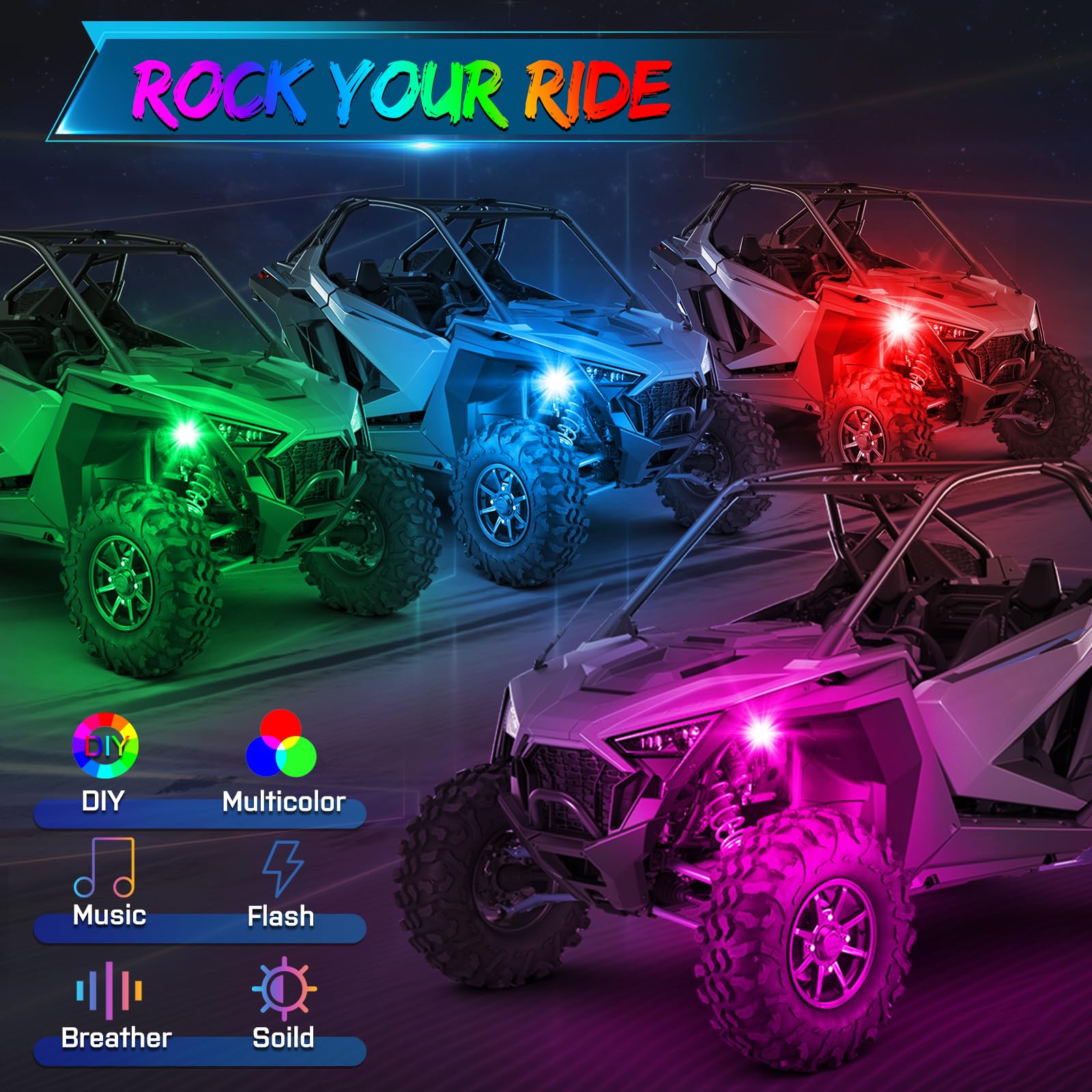 2FT LED Whip Rock Lights with Remote Control - Waterproof Off-Road Lighting for UTV, Jeep, Polaris RZR, Can-am & Ram Trucks | Perfect for Night Riding, Trail Adventures & Off-Road Vehicle Customization