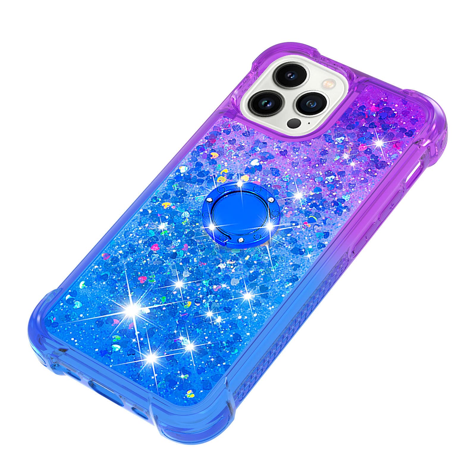 Premium iPhone 13 Pro Max Case - Gradient Quicksand Glitter Bling Liquid Floating Ring with Kickstand | Shockproof TPU Bumper & Reinforced Corners | Stylish Purple-Blue Protective Cover for Women | Perfect for Work, Travel & Everyday Use