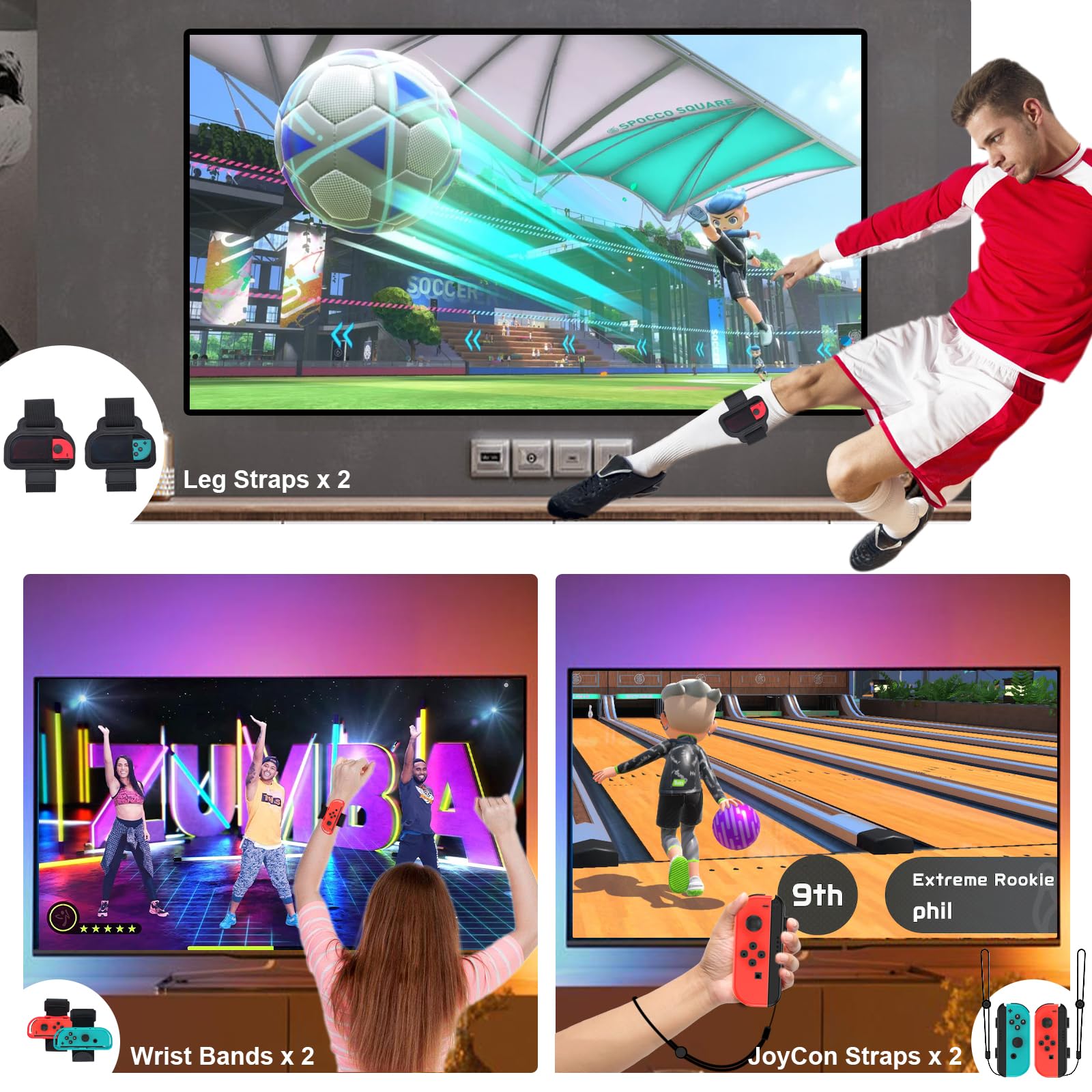 CODOGOY 23-in-1 Nintendo Switch Sports Accessories Bundle - Compatible with Switch & Switch OLED - Family Game Night Essentials for Tennis, Bowling & More