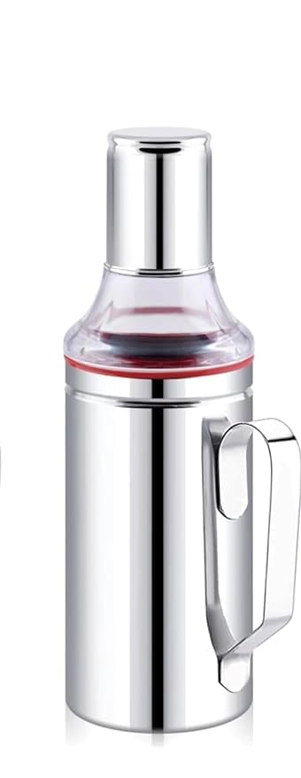 KUHA 1 Liter (1000ml) Stainless Steel Oil Dispenser with Nozzle & Handle - Premium Cooking Oil Bottle, Olive Oil Pourer, Vinegar Container for Kitchen, Restaurant & Home Use (Pack of 1)