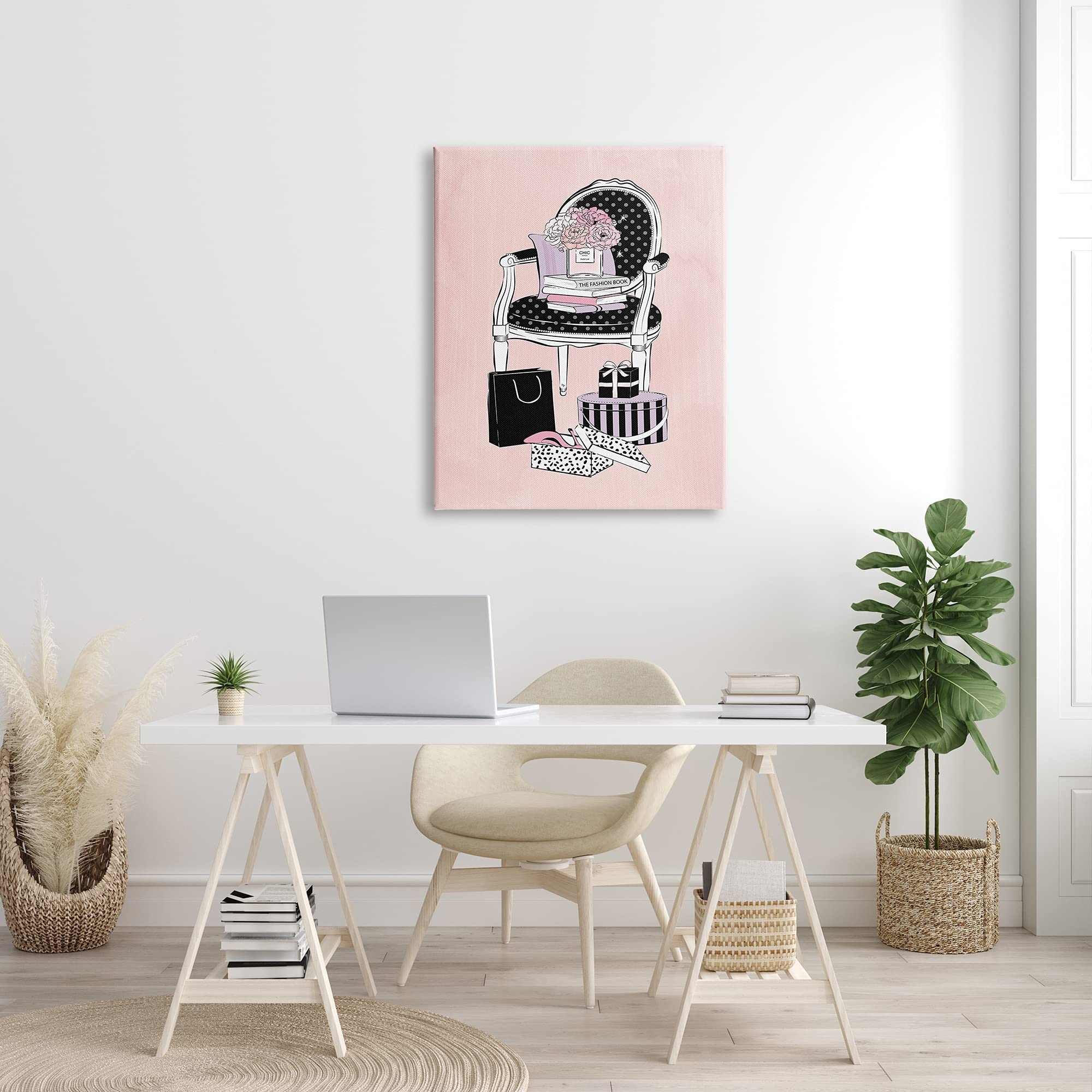 Stupell Industries Chic Fashion Still Life Canvas Wall Art - Pink Shopping Bags & Chair Design by Martina - 30