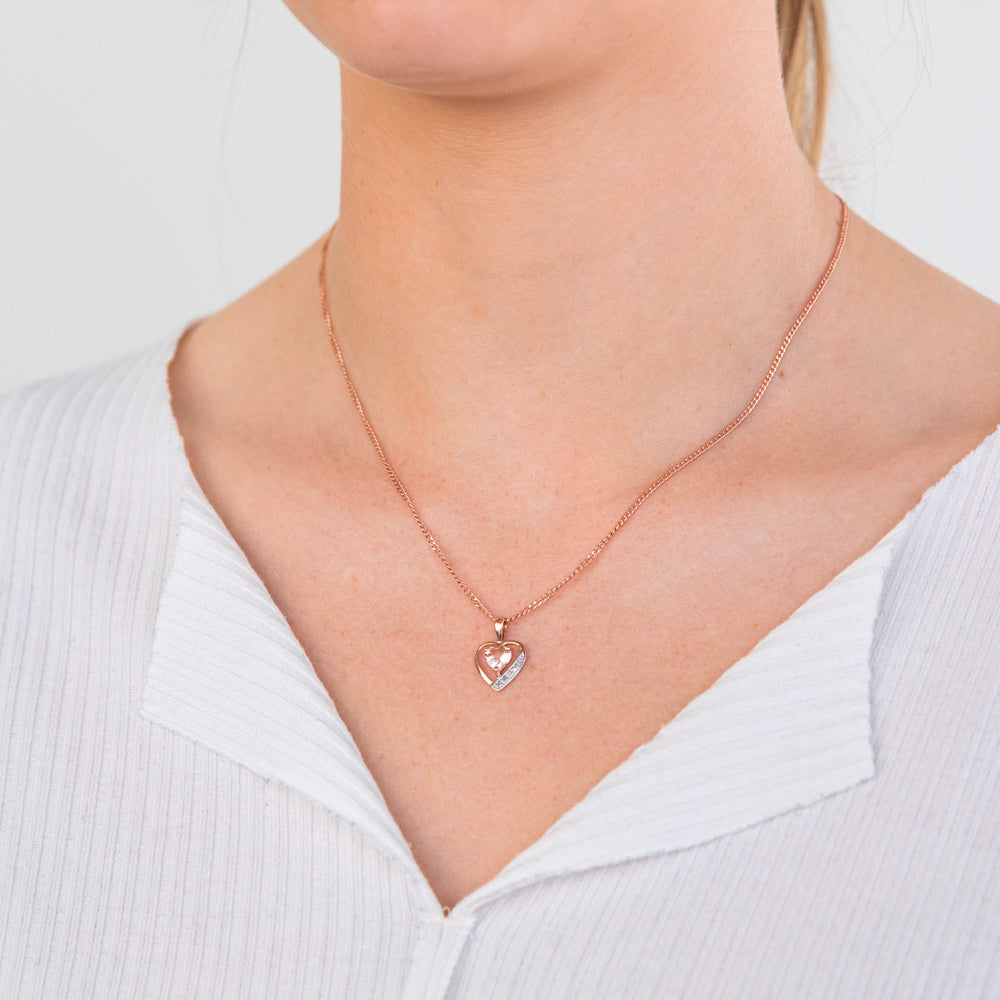 9ct Rose Gold Morganite and Diamond Heart Pendant Necklace for Women - Elegant Jewelry Gift for Valentine's Day, Anniversary & Special Occasions
