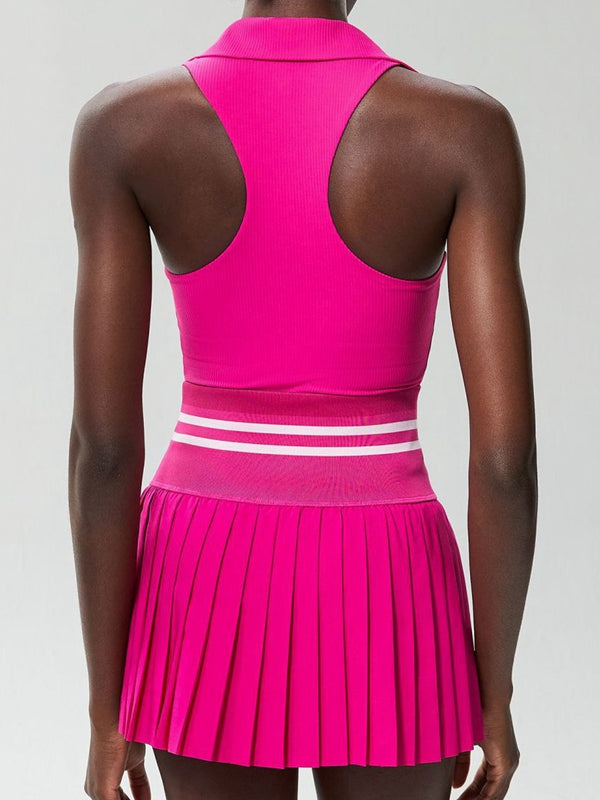 ZASUWA Women's V-Neck Pleated 2-in-1 Tennis Skirt Set - Athletic Skirt & Top Outfit for Tennis, Running, Yoga & Casual Wear
