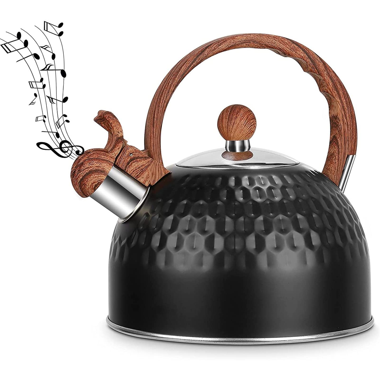 2.5L Retro Camping Kettle - Black Induction & Stovetop Tea Kettle with Whistle - Perfect for Gas Stove, Ceramic Oven & Induction Hob - Ideal for Outdoor Adventures, Home Kitchen & Tea Brewing