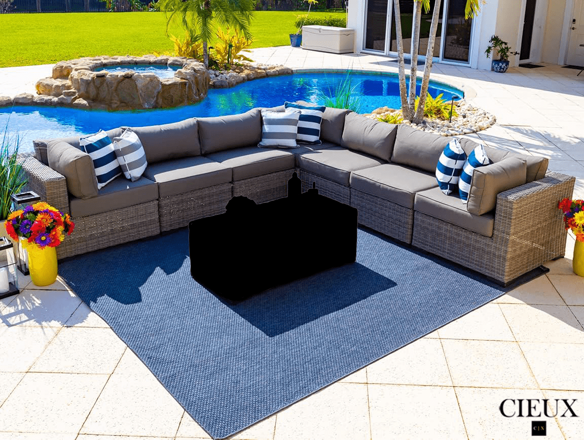 Riviera Outdoor Patio Wicker Large Corner Sectional Sofa Set - Grey Weather-Resistant Wicker with Charcoal Sunbrella Cushions | Perfect for Poolside, Backyard, and Garden Relaxation