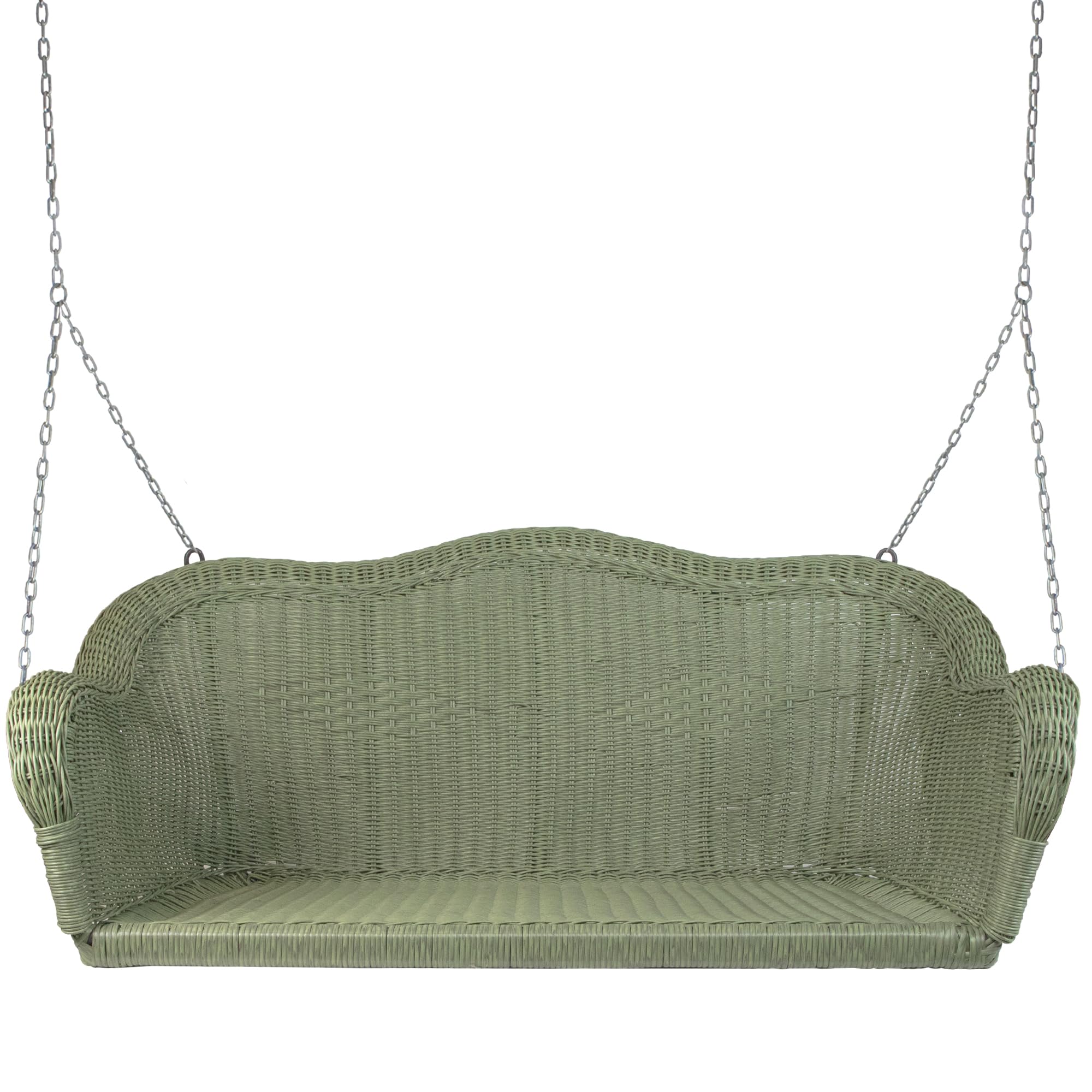Hand Woven Resin Wicker Porch Swing with Heavy Duty Chains - Outdoor Hanging Chair for Patio, Garden, or Backyard Relaxation (Green)