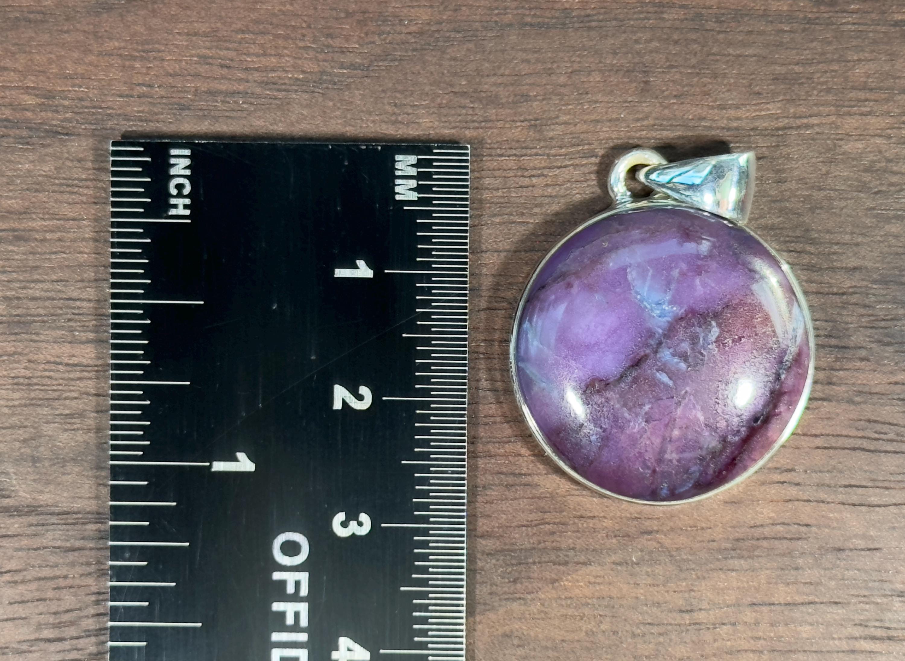Sugilite Crystal Pendant Necklace - Sterling Silver Round Cabochon Healing Stone Jewelry for Women | Spiritual Protection, Meditation & Energy Healing Gift