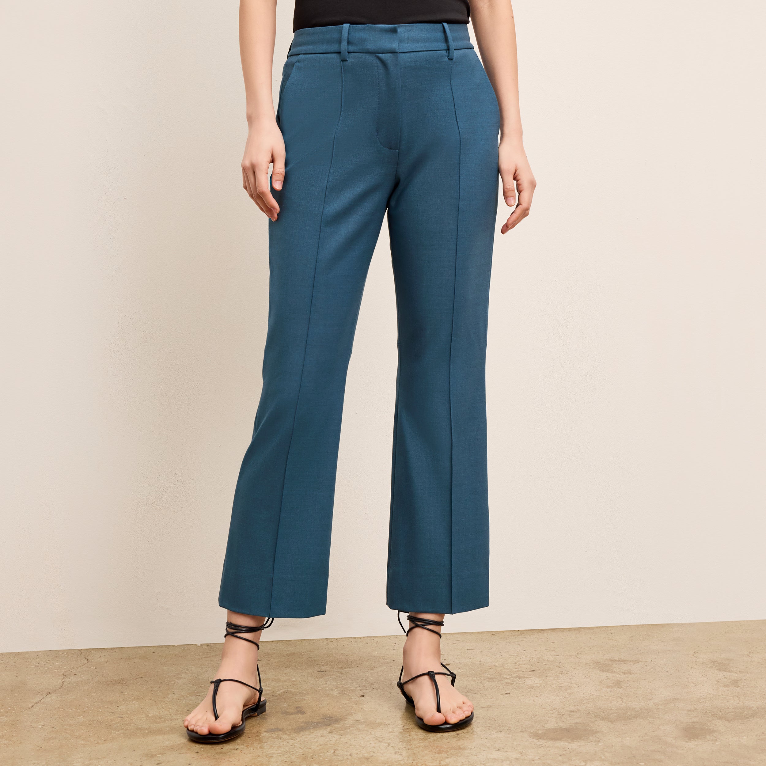 Tessa Kick Flare Trouser - Washable Wool Twill Pants for Women in Bluebell | Comfortable & Stylish Office Wear & Casual Outfits