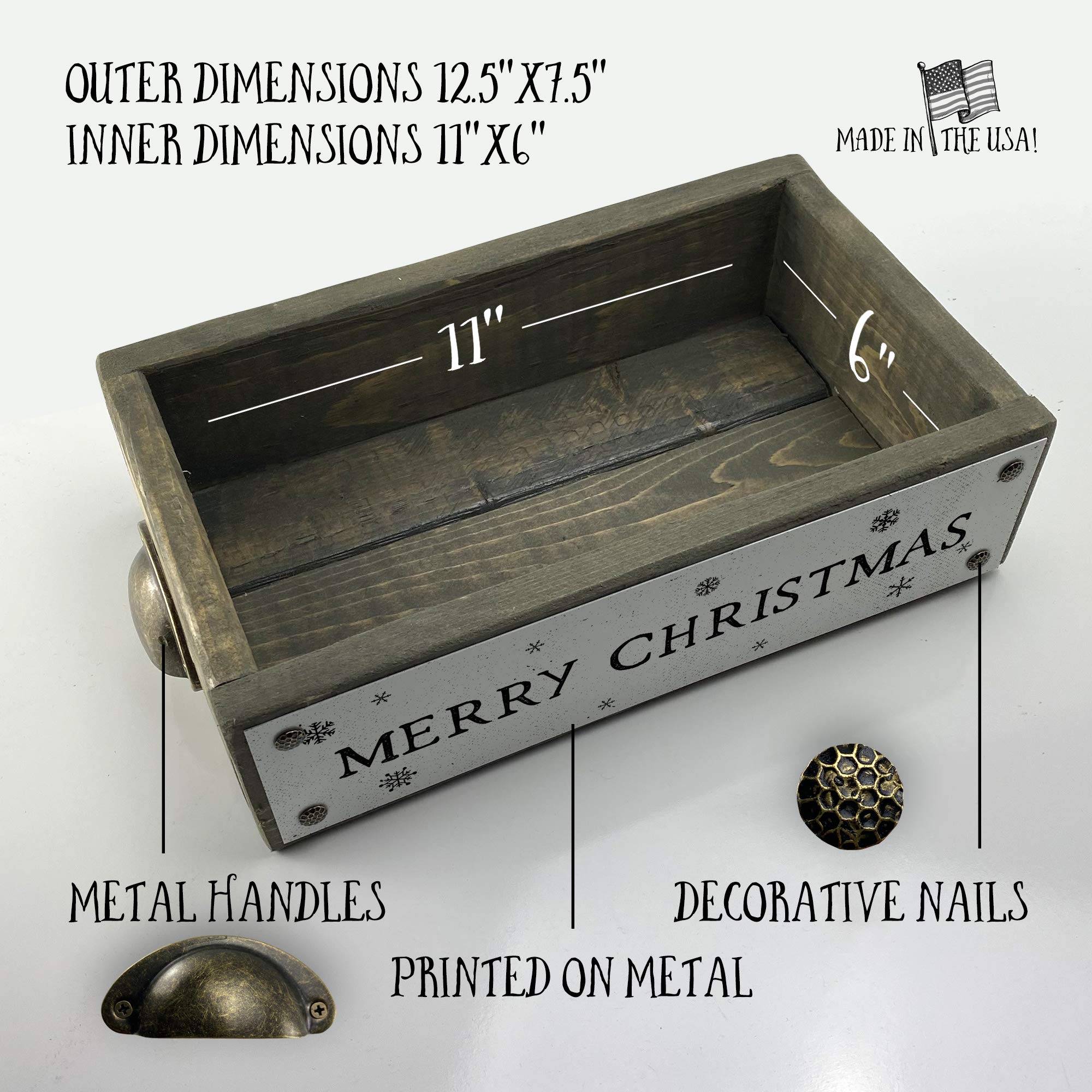 ANVEVO Merry Christmas Wooden Storage Box - Rustic Farmhouse Home Decor with Funny Sayings | Holiday Decoration, Gift Box & Organizer for Christmas Tree Ornaments