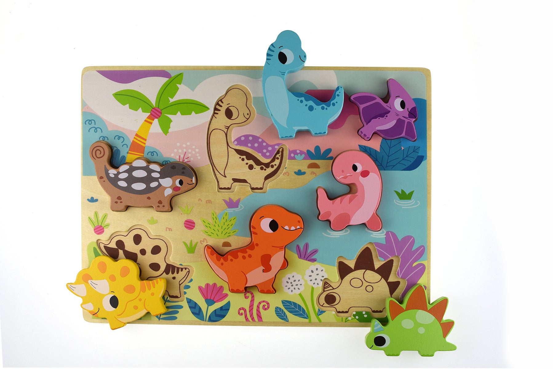 Chunky Wooden Dinosaur Puzzle for Toddlers - Large Wood Animal Jigsaw Toy for Kids Ages 1-3 - Montessori Learning Activity for Preschool Education & Home Playtime