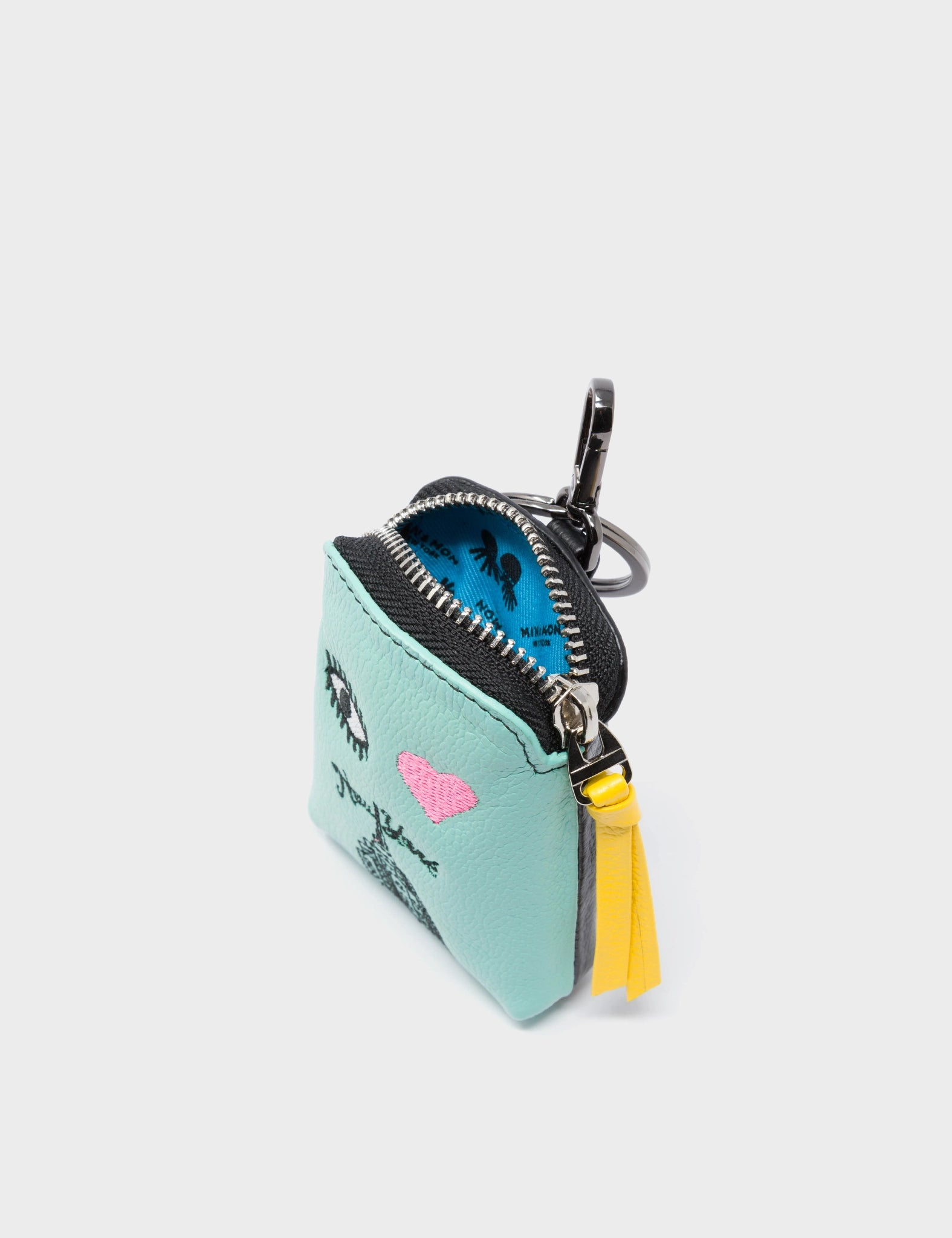 Florence Pouch Charm - Oceanic Green Leather Keychain with 'Eye Love New York' Embroidery | Perfect for Travel, Gifts & Key Organization