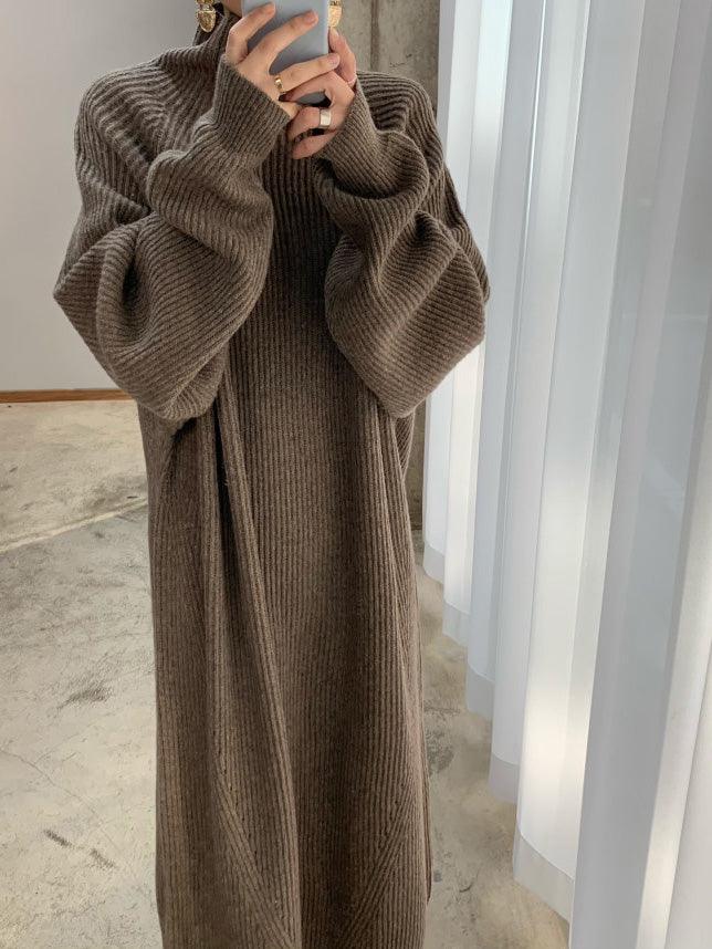 Lovevop Women's Casual High Neck Solid Color Long Sleeve Knit Dress - Perfect for Work, Date Night & Fall/Winter Fashion