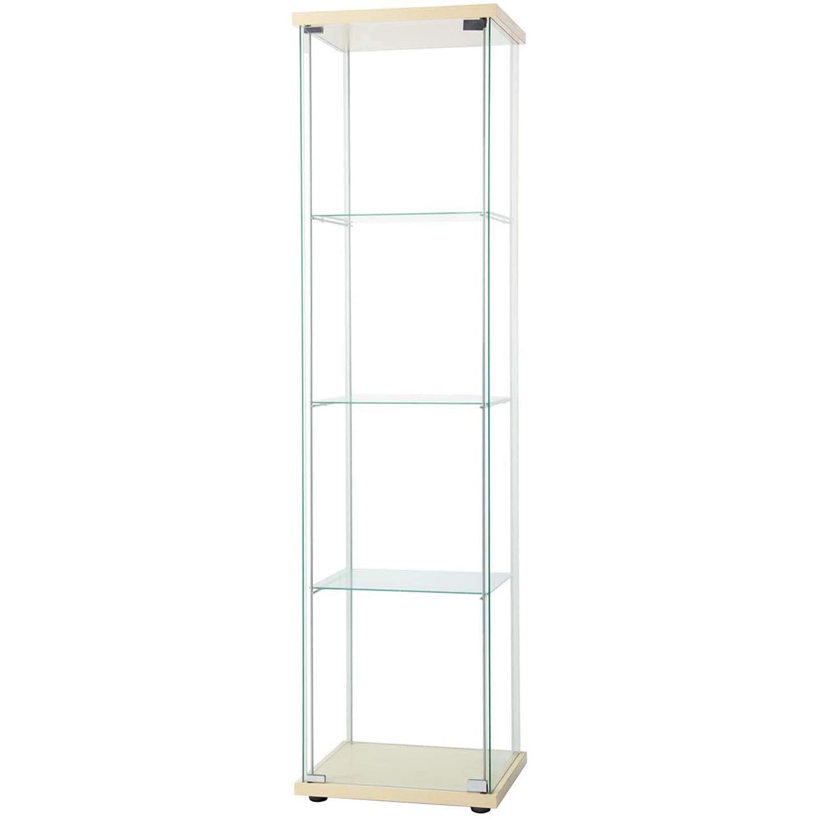 4-Tier Glass Display Cabinet with Doors - Transparent Storage Shelf for Living Room, Bedroom, Office - 64