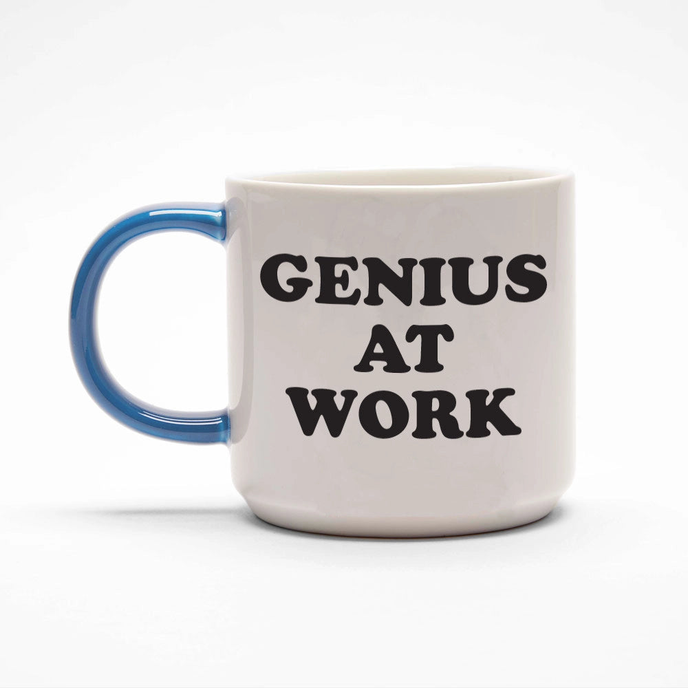 Official Peanuts® Snoopy 'Genius at Work' Ceramic Coffee Mug - Funny Gift for Writers, Creatives & Graduates | Blue Handle Tea Cup | Perfect for Office, Home & Gifts