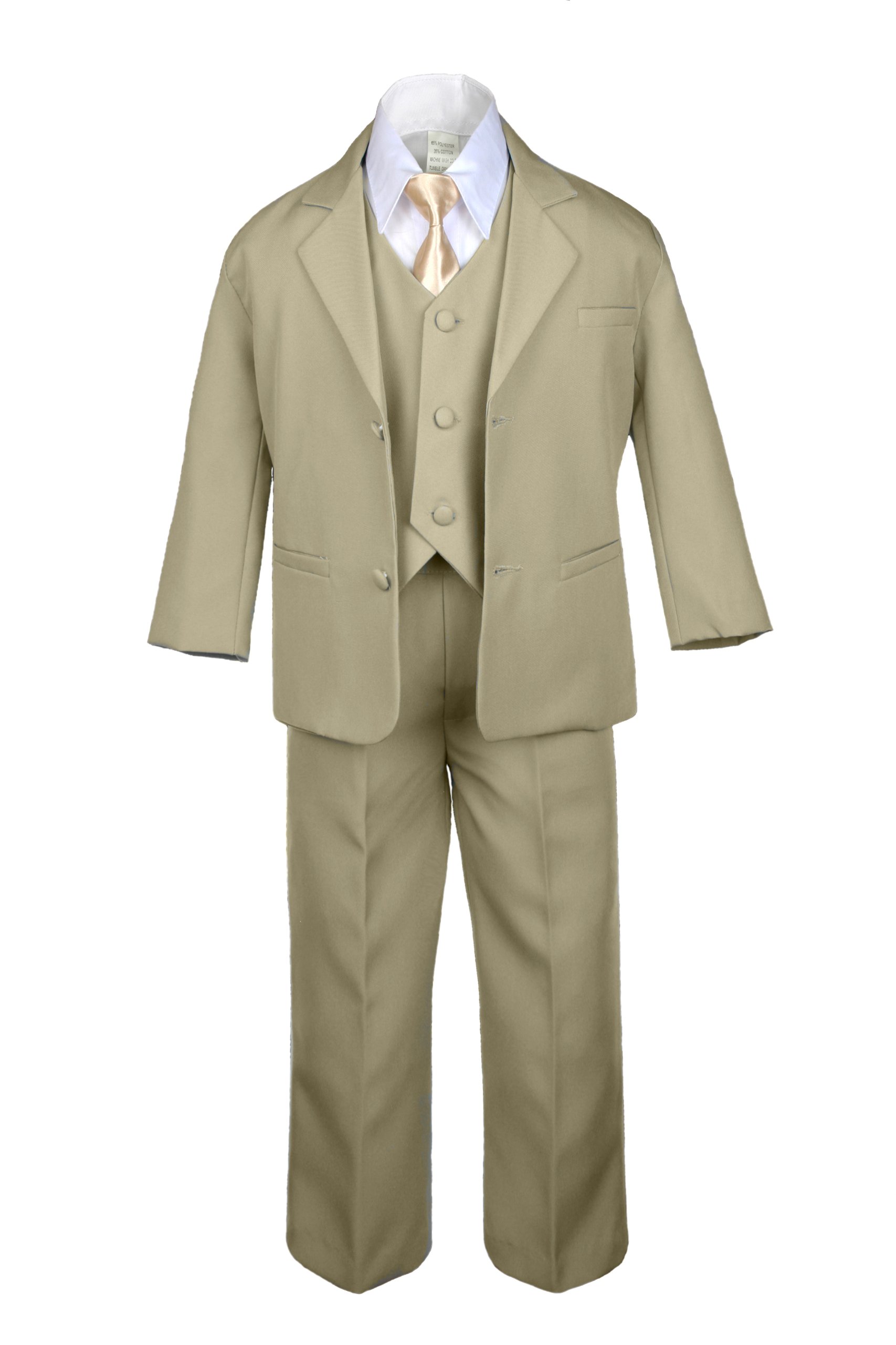 6-Piece Boys' Khaki Vest Set - Formal Tuxedo Suits with Satin Champagne Necktie for Baby to Teen | Wedding, Party & Special Occasion Outfit