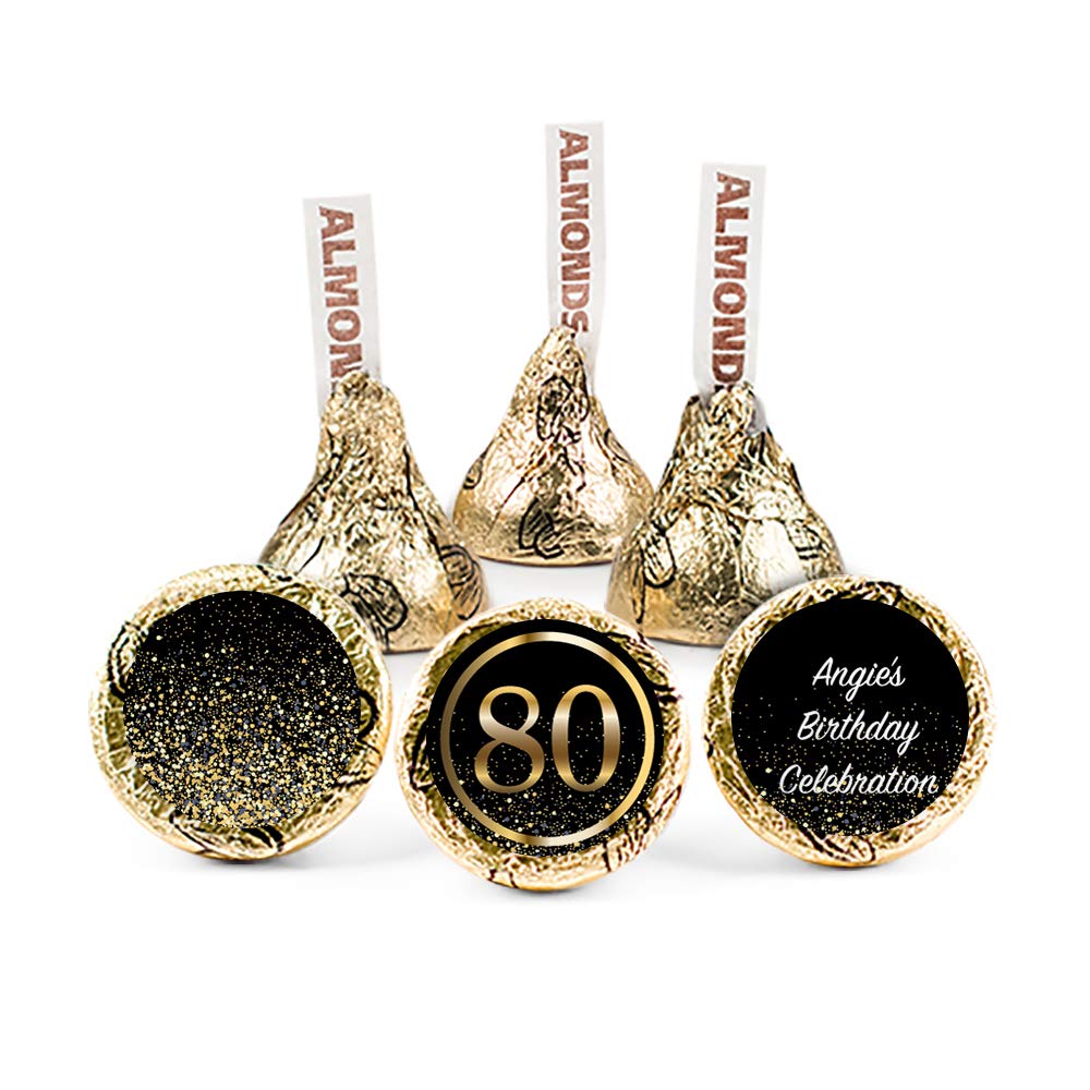 Personalized 80th Birthday Party Favors - 200 Count Chocolate Kisses Candy for Milestone Celebrations, Retirement Parties & Grandparent Gifts