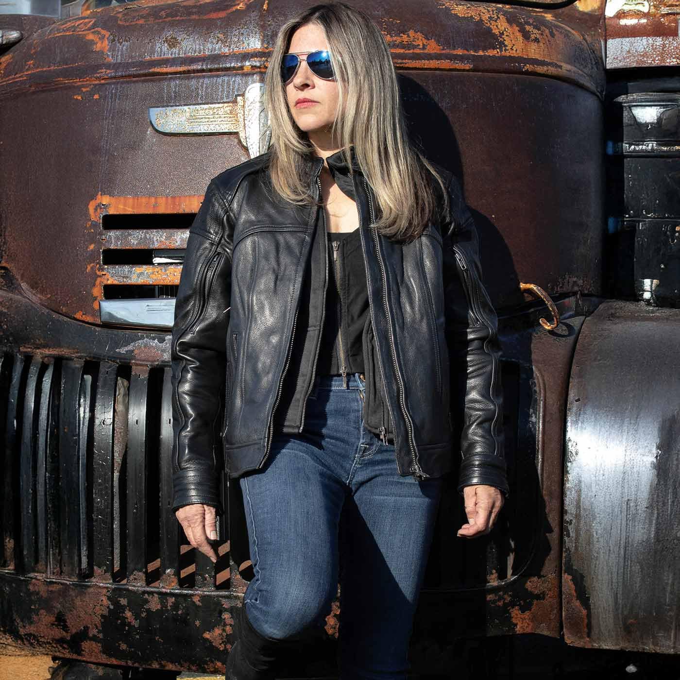 Milwaukee Leather Women's Vented Racer Jacket with Removable Hood - MLL2501 | Motorcycle Riding Jacket for Women | Perfect for Biking, Outdoor Adventures & Casual Wear