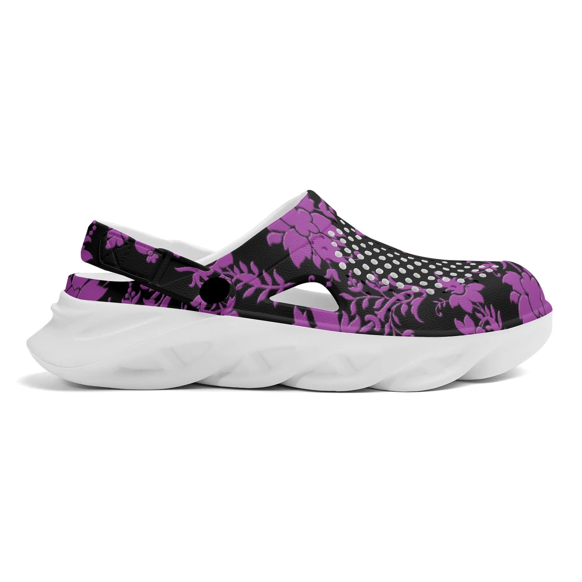 Gothic Purple Floral Lightweight EVA Hollow-Out Sandals for Women - Comfortable Summer Beach Shoes for Outdoor Walking, Vacation & Boho Fashion