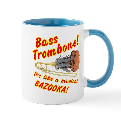 White/Blue Inside - Bass Trombone Musical Bazooka Mugs