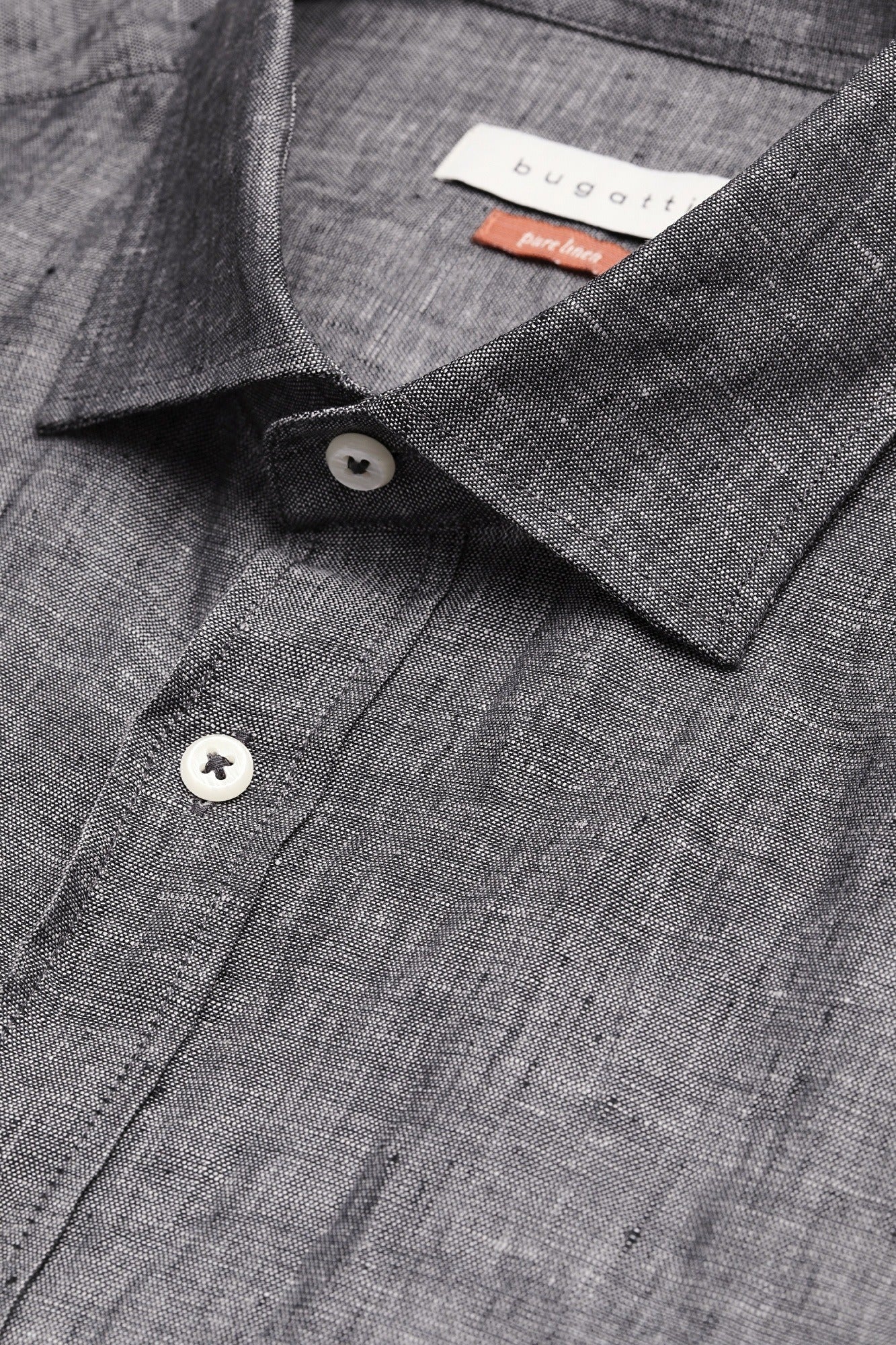 Premium BUGATTI Men's Linen Casual Shirt - Charcoal Gray | Breathable Summer Button Down Shirt for Business Casual & Outdoor Activities