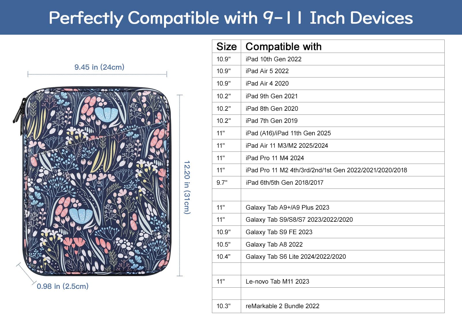 Premium 9-11 Inch Tablet Sleeve Case for iPad 10th Gen 10.9