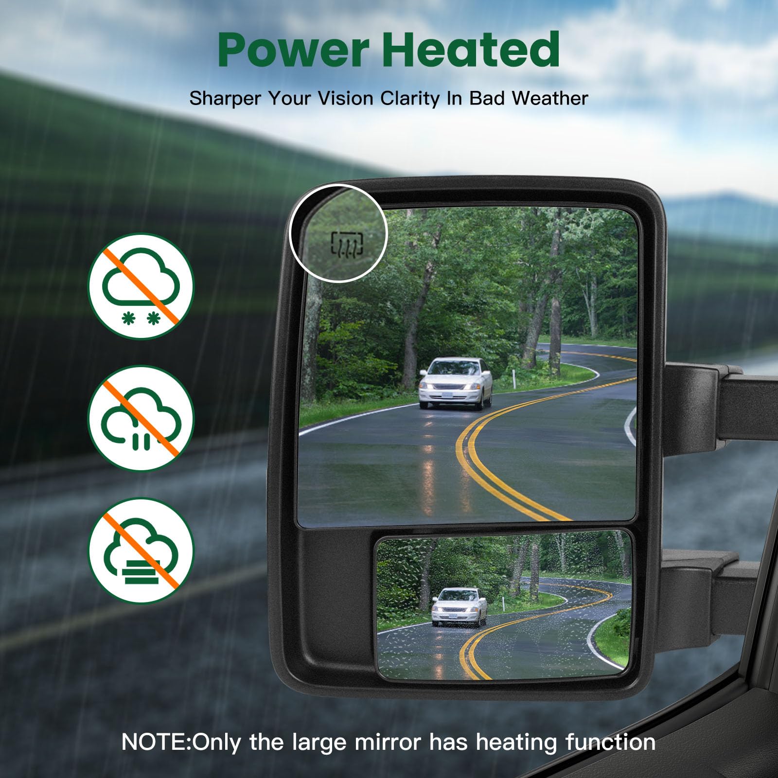 SCITOO Power Heated LED Towing Mirrors for Ford F250 F350 F450 F550 Super Duty (2003-2007) - Smoke Signal Side View Mirror Pair Set for Enhanced Visibility & Safety While Towing Trailers or Large Loads