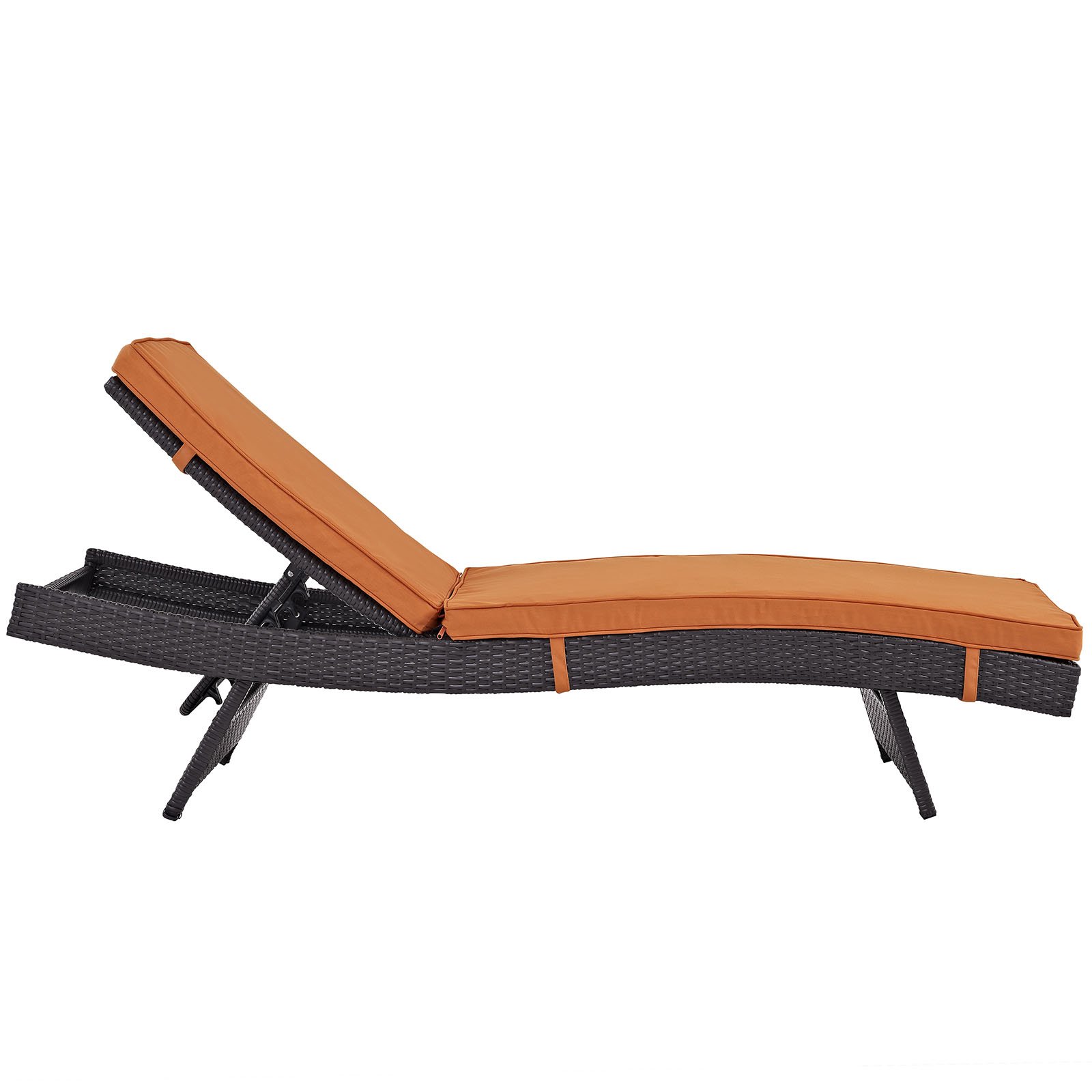 Modway Convene Wicker Rattan Outdoor Patio Chaise Lounge Chairs Set of 6 - Espresso Orange Color, Water-Resistant & Durable for Poolside, Garden, and Backyard Relaxation