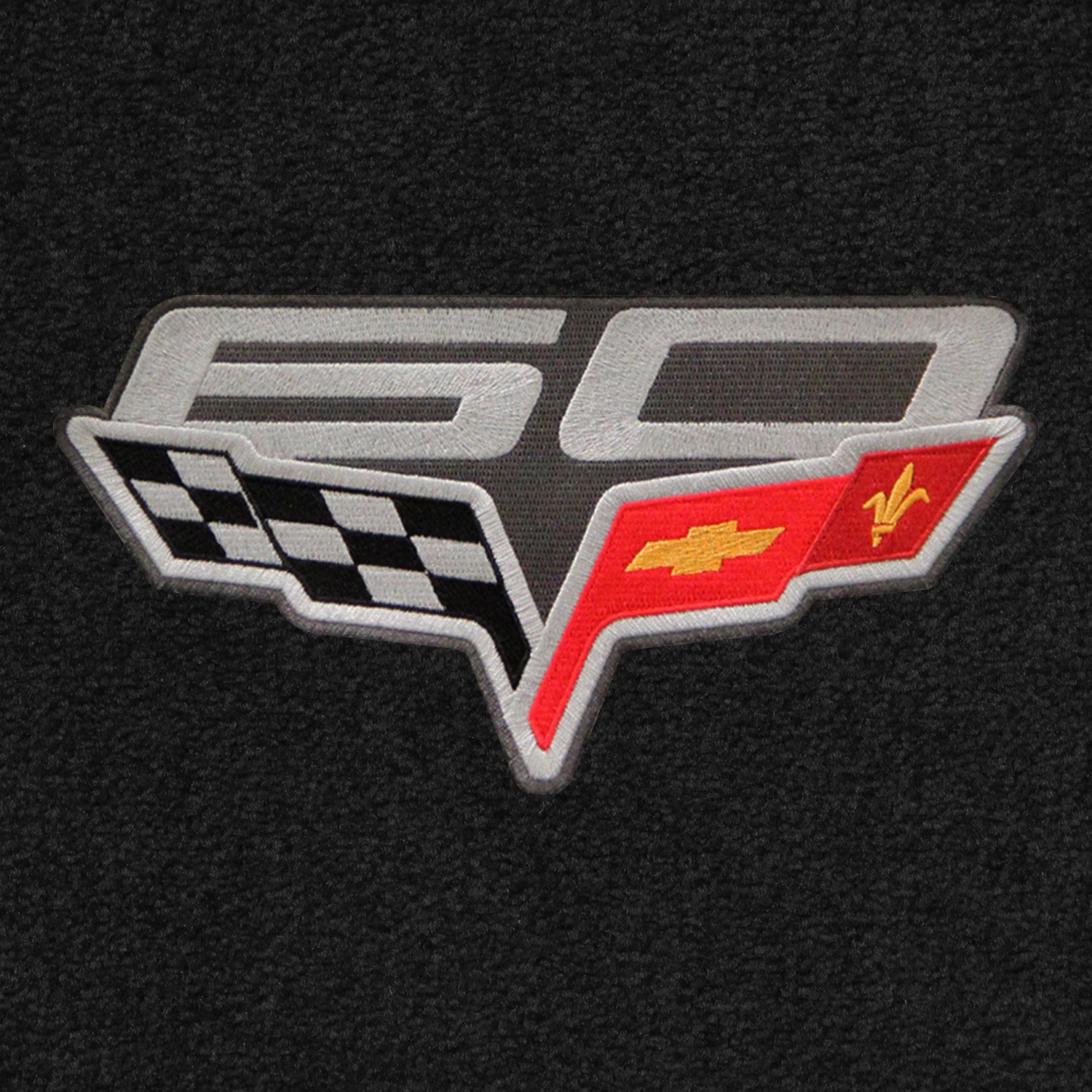 Lloyd Mats ® - Premium Ultimat Ebony Front Floor Mats for 2013 Chevrolet Corvette with 60th Anniversary Flags Applique | Custom Fit Car Floor Liners for Protection & Style | Perfect for Daily Driving, Road Trips & Car Shows