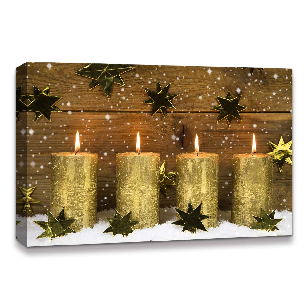 IDEA4WALL Christmas Candles Canvas Wall Art - 32x48 Inch Framed Holiday Painting for Home Decor, Living Room & Bedroom