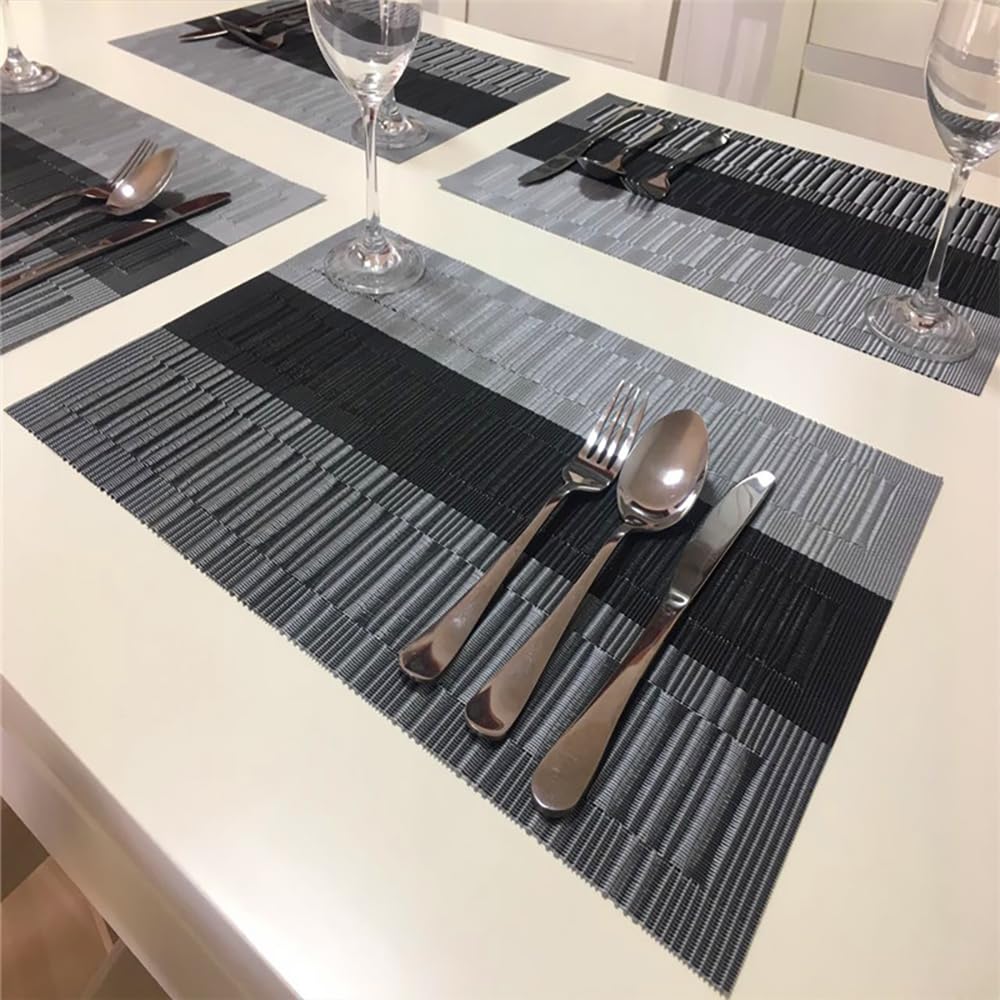 PIGCHCY Washable Vinyl Woven Table Placemats - Set of 4 Elegant Durable Dining Mats for Kitchen, Restaurant & Home Decor (Black) - Perfect for Everyday Meals, Dinner Parties & Holiday Gatherings