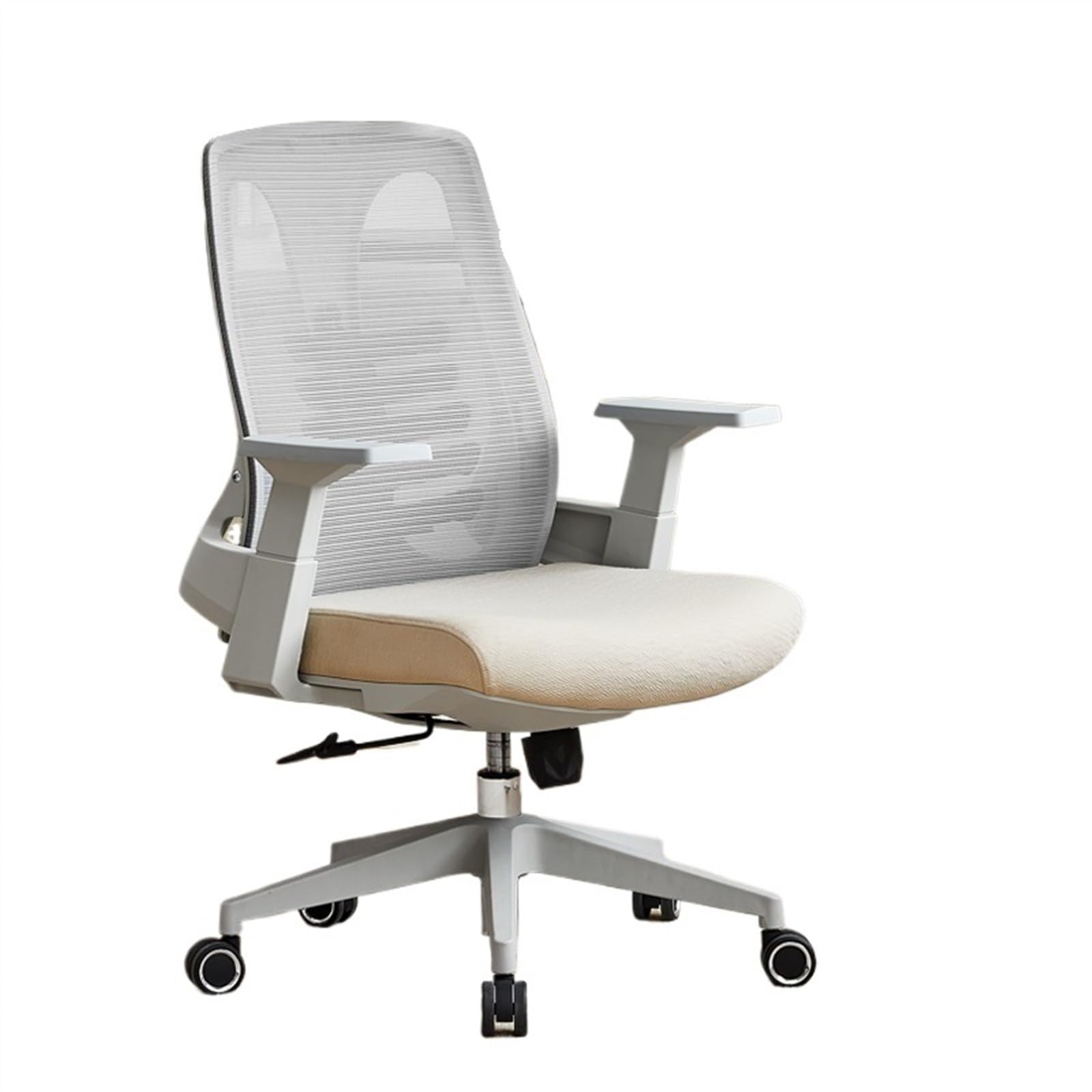 Ergonomic Office Chair with Lumbar Support - Adjustable Height Computer Desk Chair for Home & Office - Comfortable Study & Conference Chair with Lift Seat (Beige) - Perfect for Long Hours of Work, Gaming, and Online Meetings