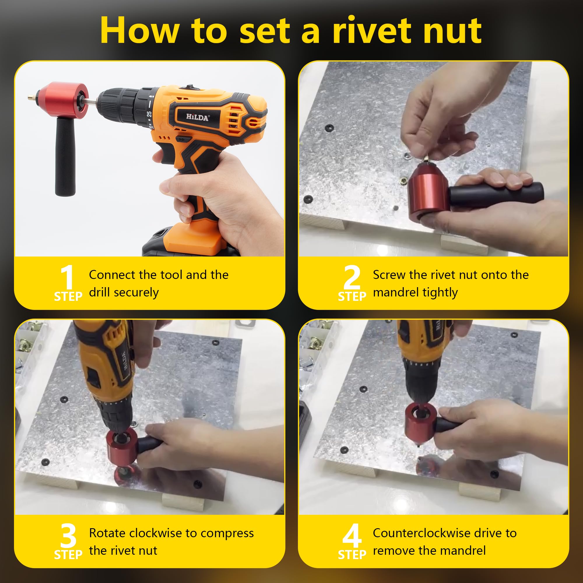 Heavy Duty Rivet Nut Tool Kit for Cordless Drill - 5 Metric & 13 Mandrels with 290PCS Assorted Rivet Nuts - Durable Carrying Case - Perfect for Automotive Repair, Metal Fabrication & DIY Projects