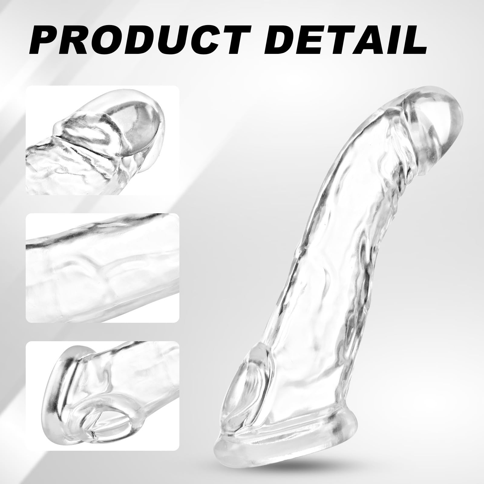 3 Sizes Reusable TPE Penis Sleeve Extender Set - Realistic Texture Penis Enlarger & Thickened Testicle Ring - Male Enhancement Sex Toy for Couples Play & Solo Pleasure - Transparent Design