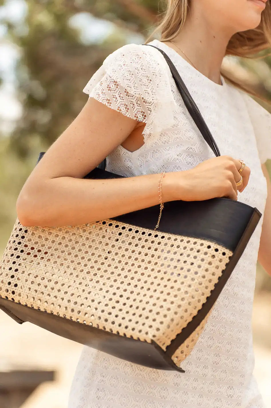 Ellie Wicker Tote Bag in Black - Stylish Handwoven Woven Basket Purse for Women | Perfect for Beach, Shopping & Everyday Use