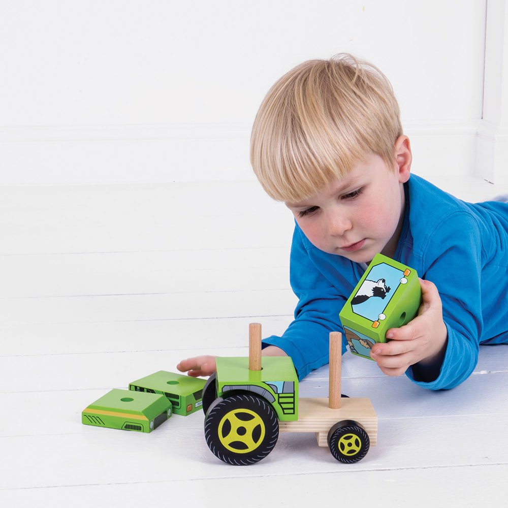 Bigjigs Toys Wooden Stacking Tractor Toy for Kids - Educational Stacking Blocks, Farm Vehicle Playset for Toddlers - Perfect for Early Learning, Motor Skills Development & Imaginative Play