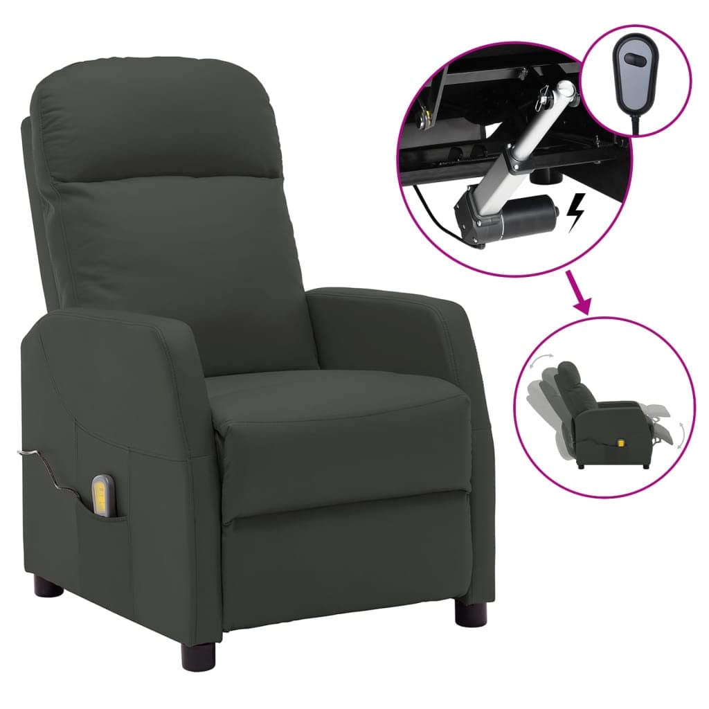 vidaXL Massage Recliner Chair for Elderly - Adjustable Push Cozy Massaging Chair with Faux Leather for Home Theater & Cinema (Anthracite) - Perfect for Relaxation, Pain Relief & Home Entertainment
