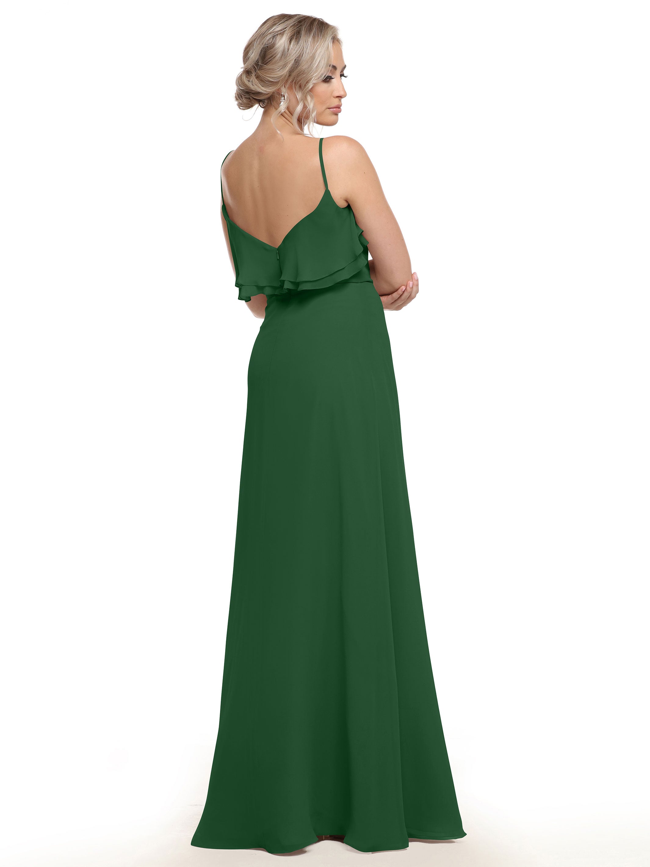 Elegant 80146 Chiffon Bridesmaid Dress with Ruffled Neckline - Perfect for Weddings, Formal Events & Special Occasions