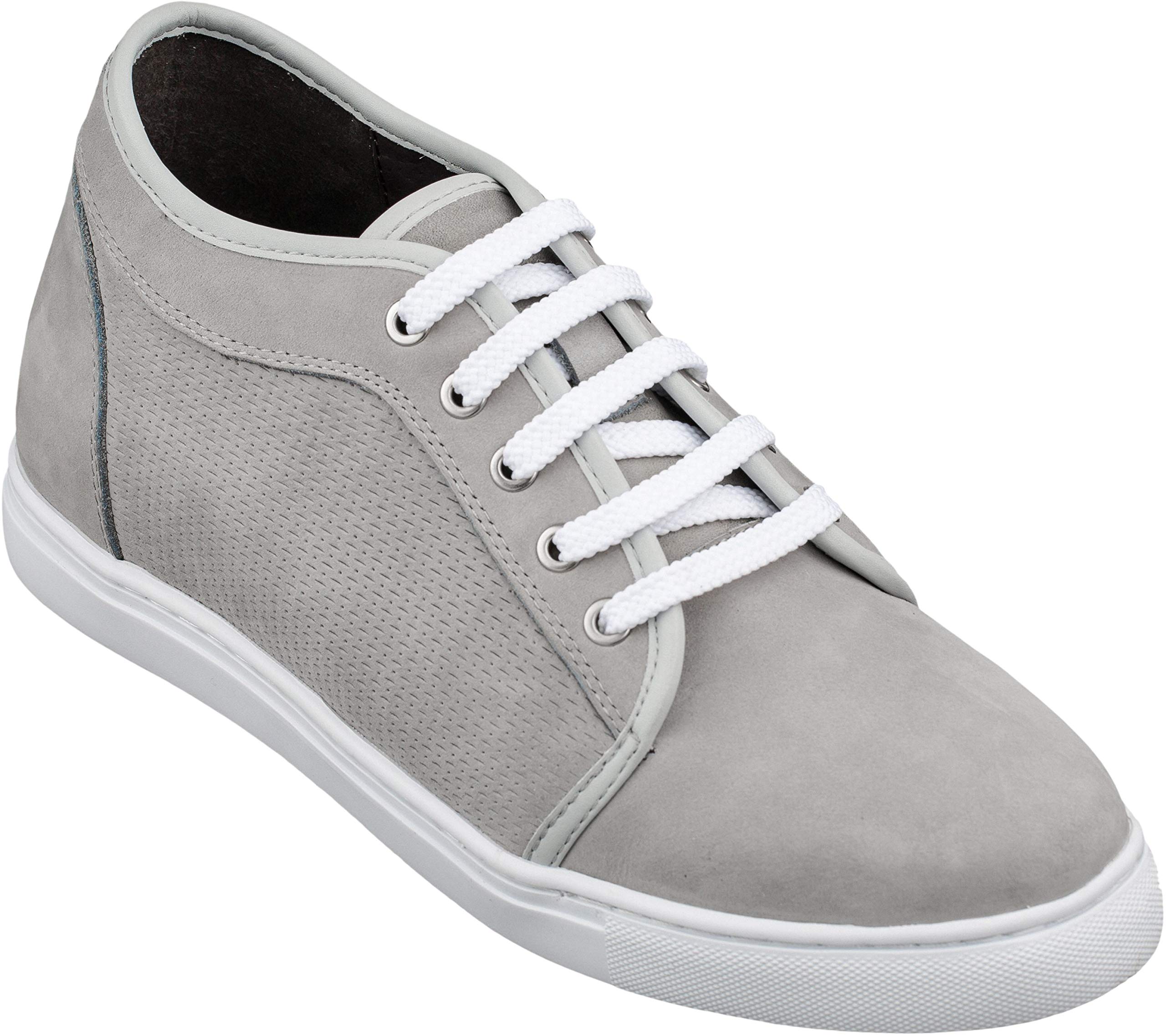 CALTO Men's Elevator Shoes - 2.6 Inches Height Increase, Invisible Lace-up Sneakers, Cement Nubuck Lightweight Classic Design - Size 11 D(M) US Grey - Perfect for Work, Dating & Formal Occasions