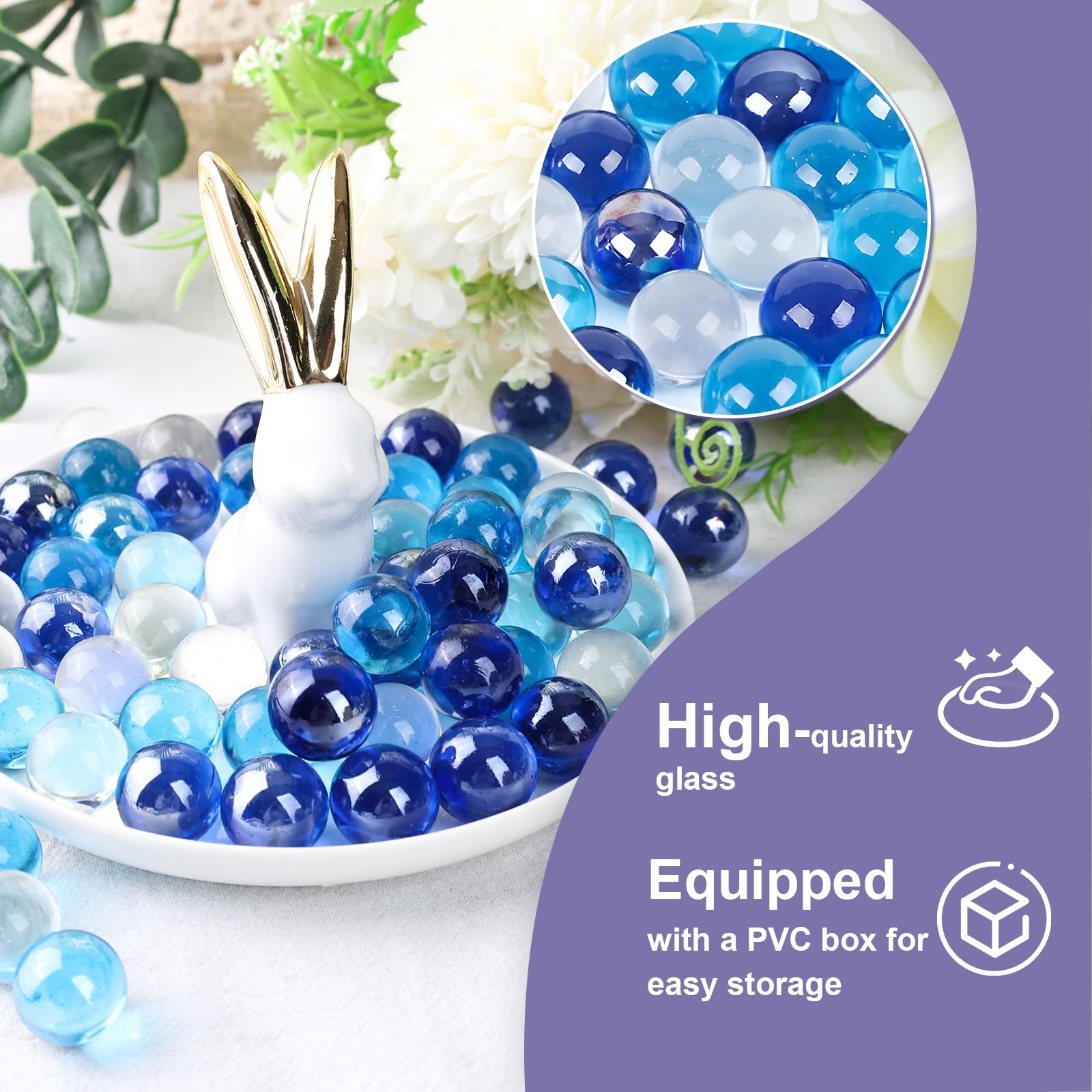 DomeStar 1LB Bulk Glass Marbles - 0.63 Inch Blue Vase Fillers, Ocean Theme Glass Beads for Home Decor | Perfect for Vase Centerpieces, Wedding Decorations & DIY Crafts